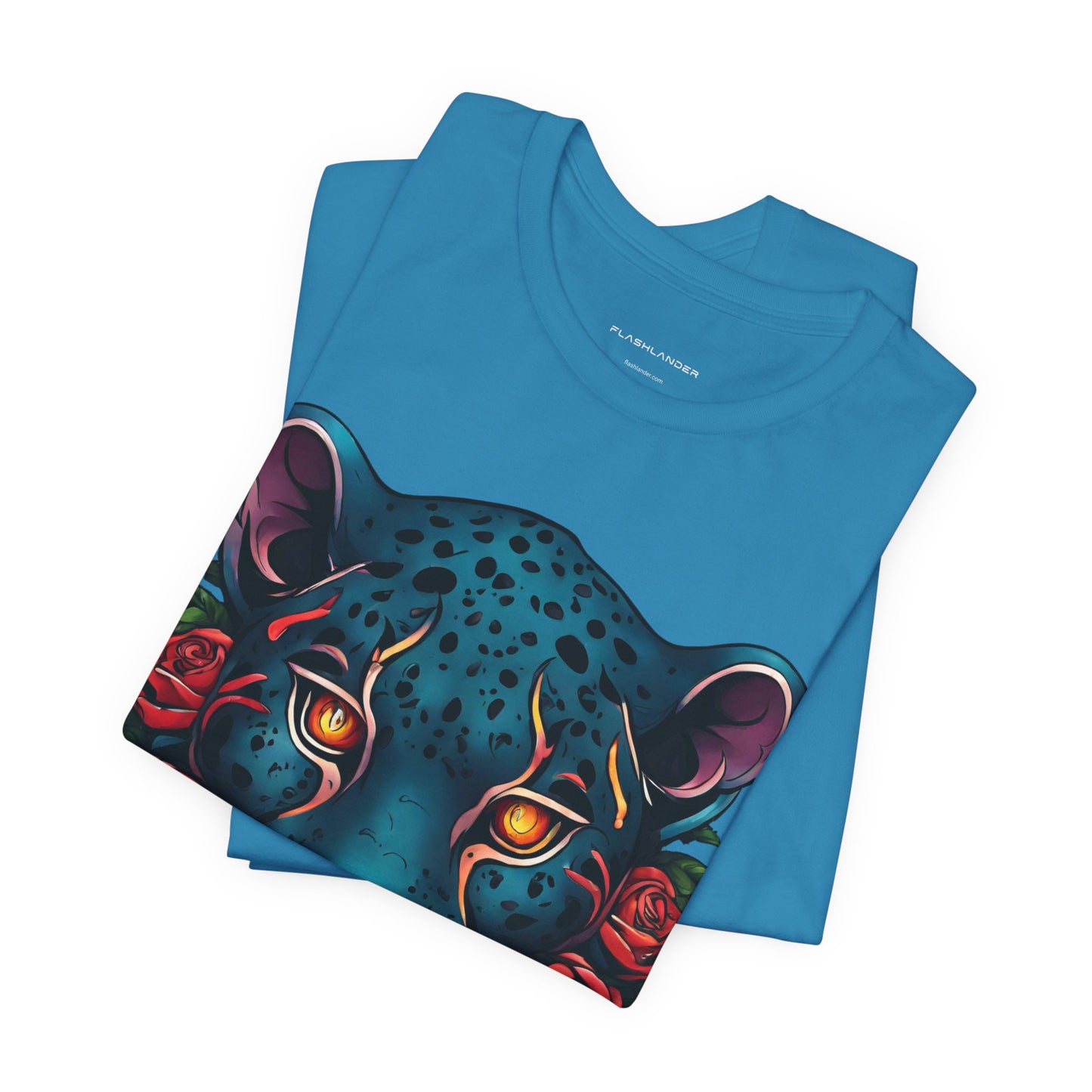 T-shirt graphique unisexe Jaguar Flames and Roses Flashlander