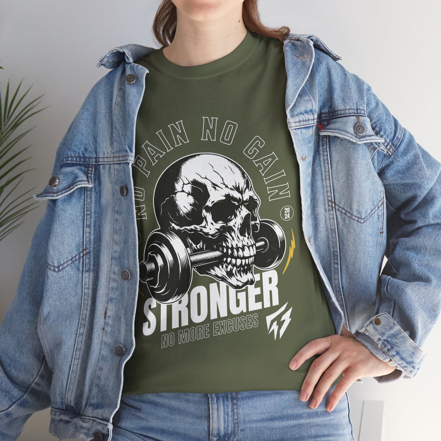 Skull Gym Shirt Flashlander No Pain No Gain Performance T-Shirt Cotton Unisex Charcoal Black Graphic Tee