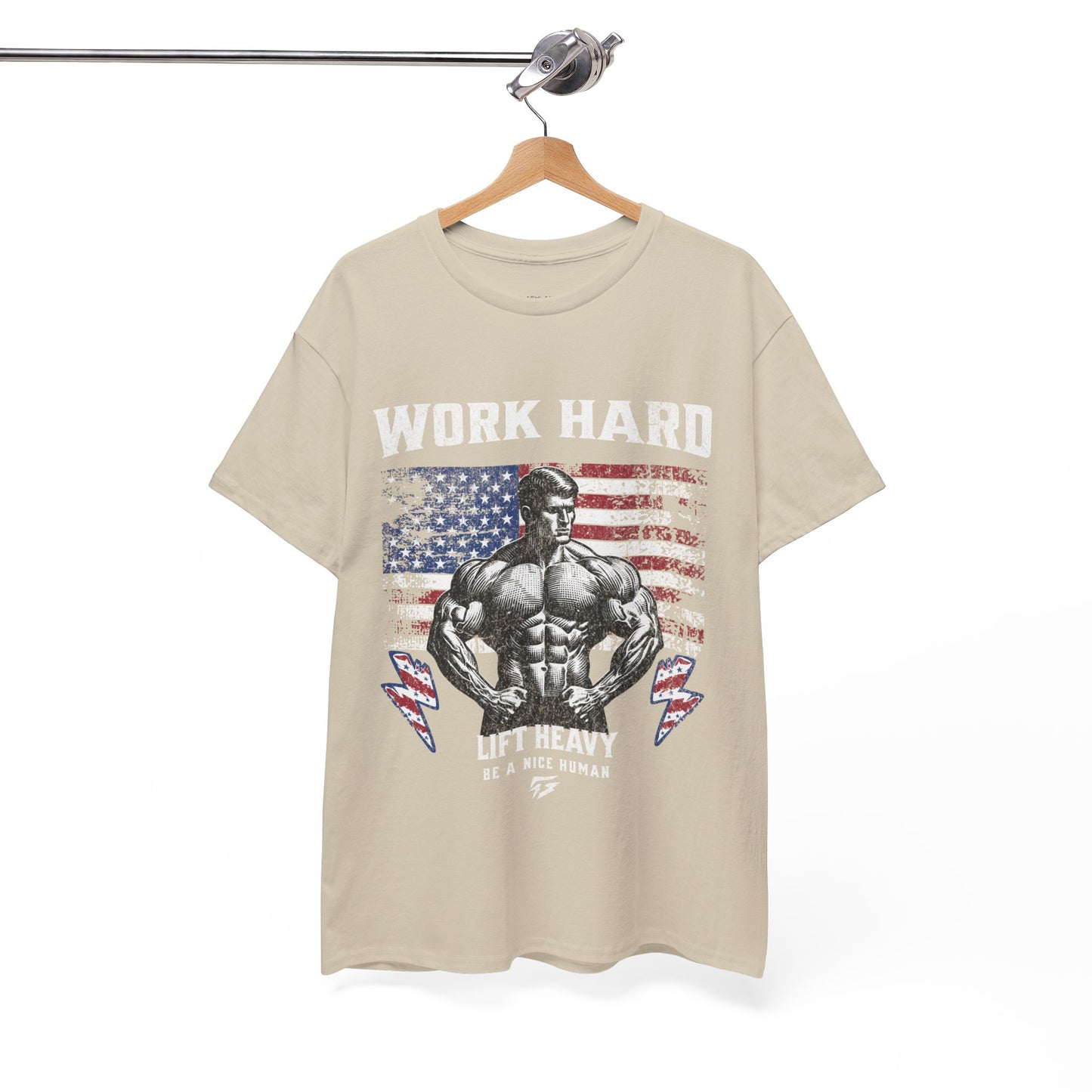 Work Hard Lift Heavy Gym Shirt Flashlander Cotton Unisex Charcoal Black Graphic Tee