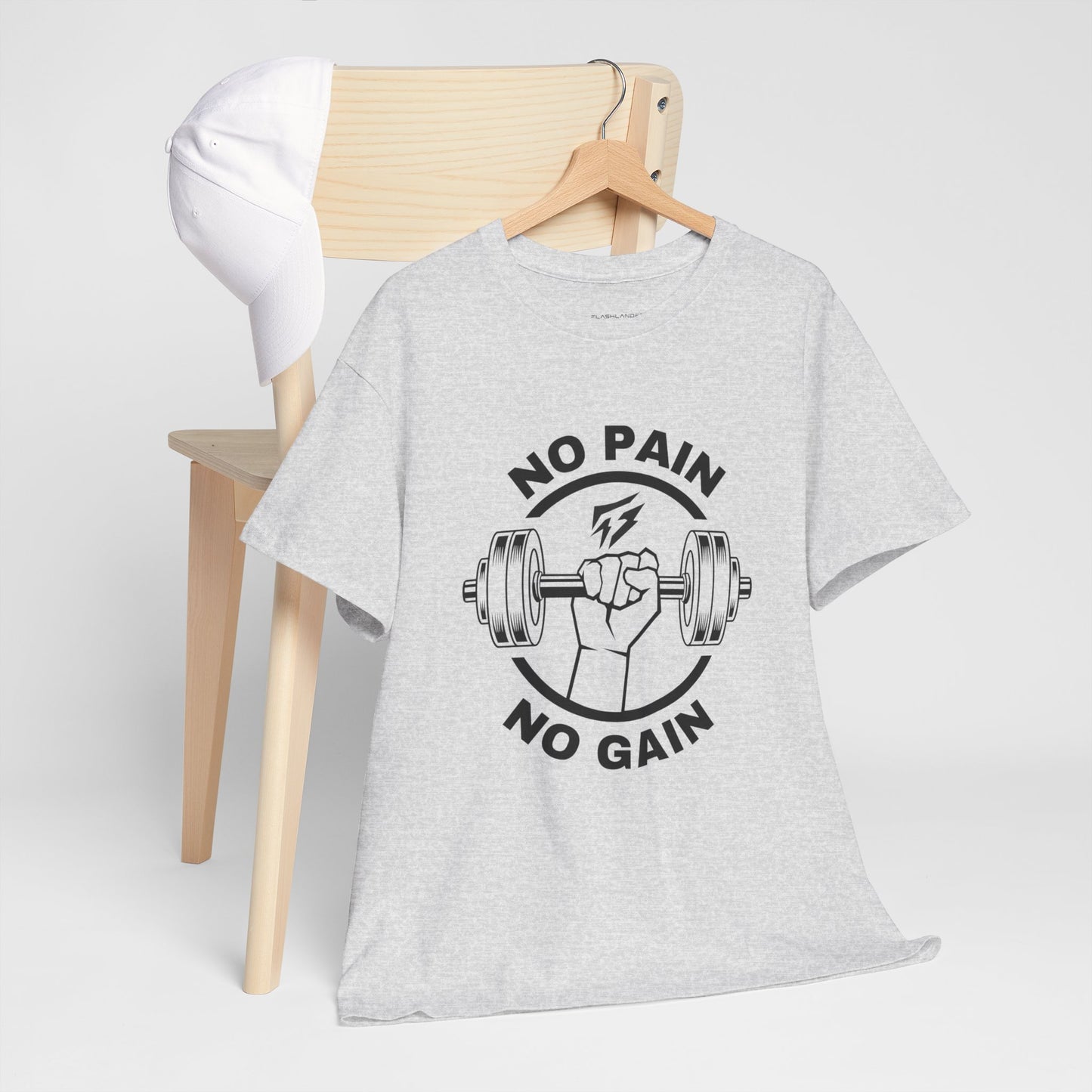 Camiseta de gimnasio Lifting Flashlander con frase "No Pain No Gain"