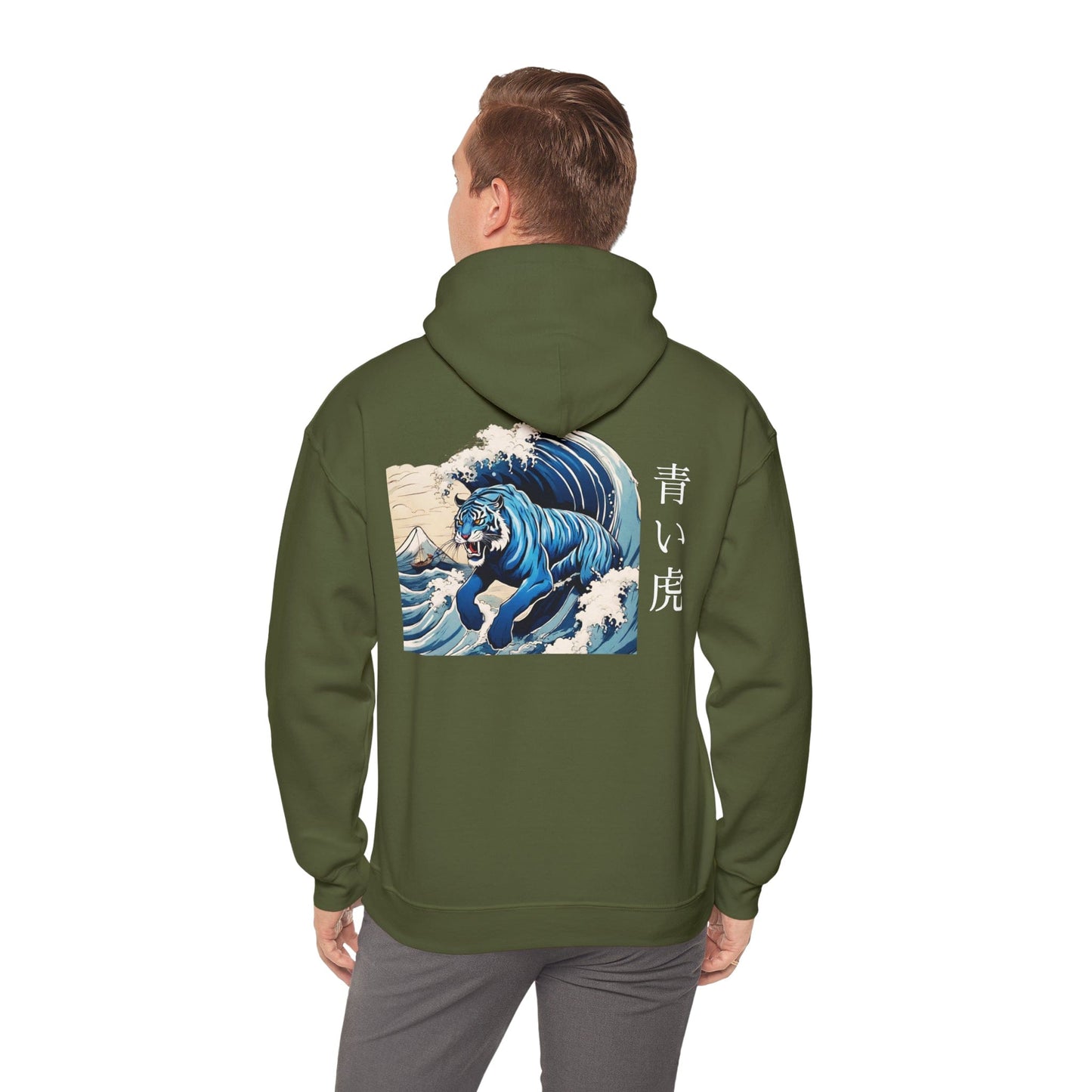 Flashlander Blue Tiger Streetwear Sudadera con capucha Kanji japonesa