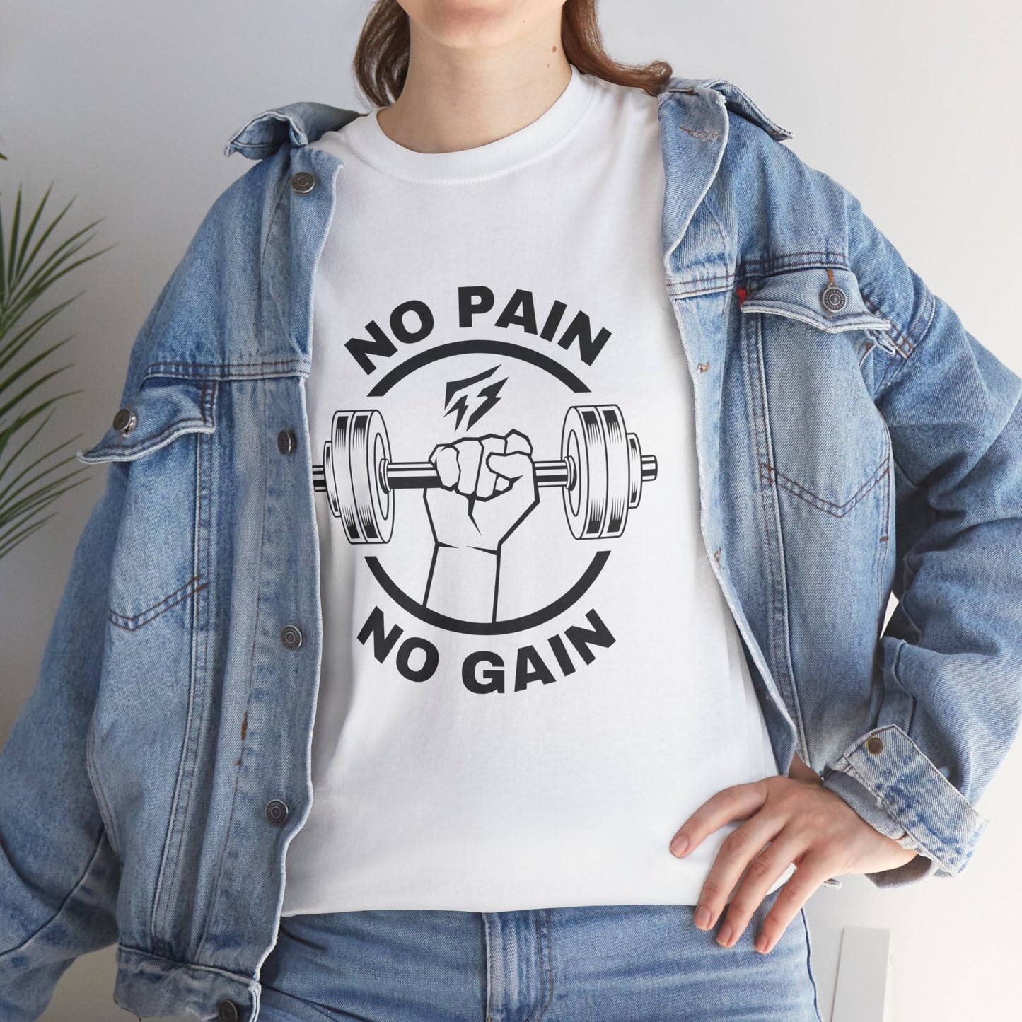 Camiseta de gimnasio Lifting Flashlander con frase "No Pain No Gain"