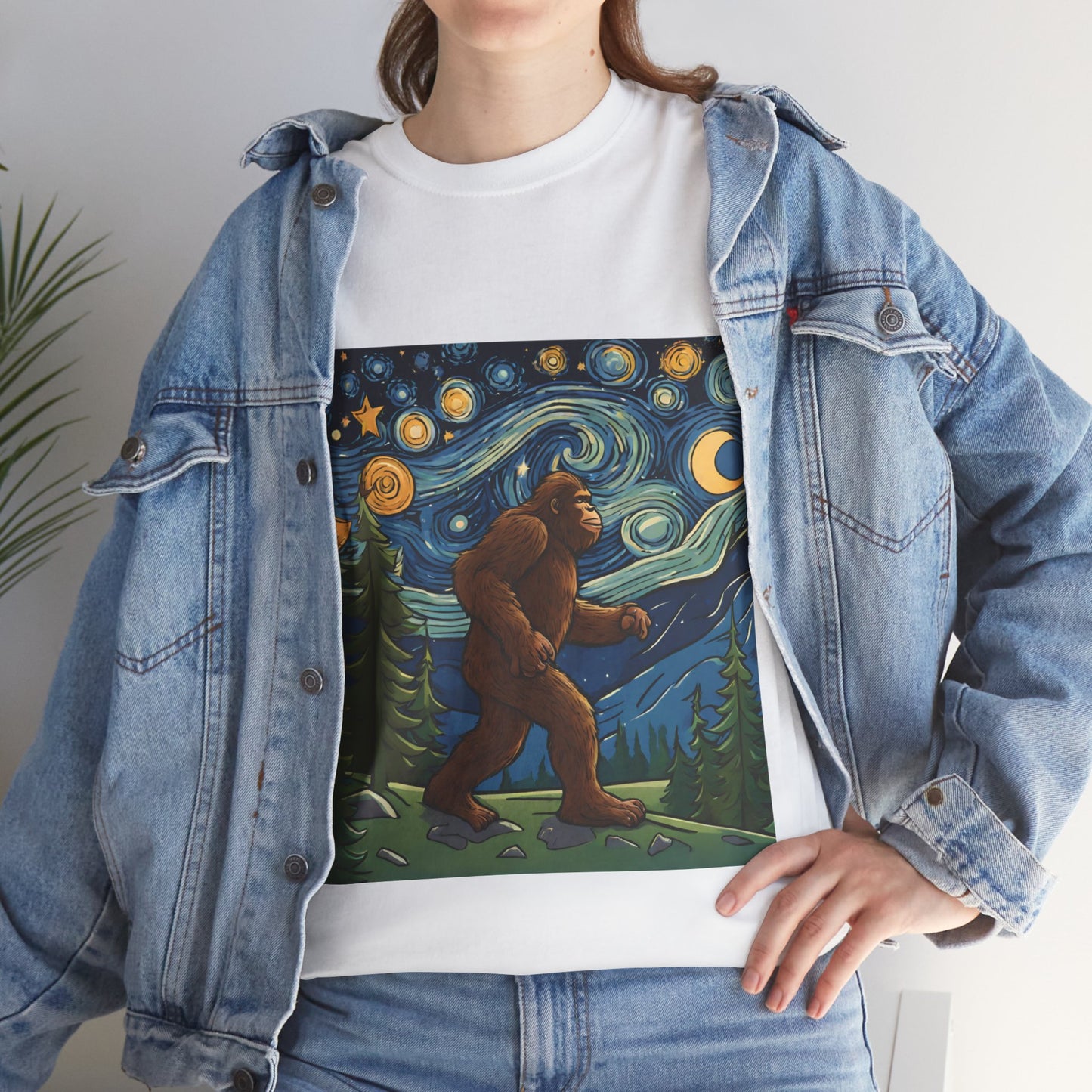 Bigfoot Strolls Through Van Gogh's Starry Night - Flashlander Gym Shirt