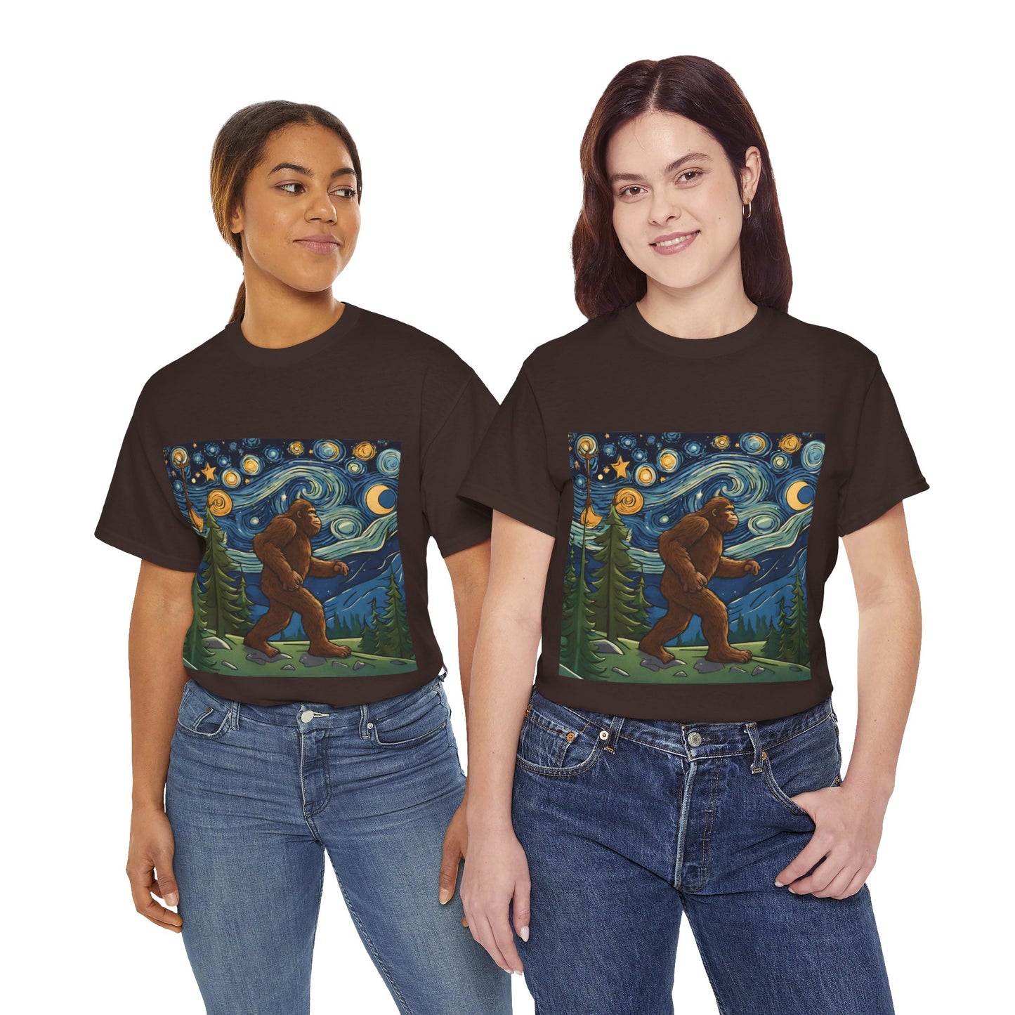 Bigfoot Strolls Through Van Gogh's Starry Night - Flashlander Gym Shirt