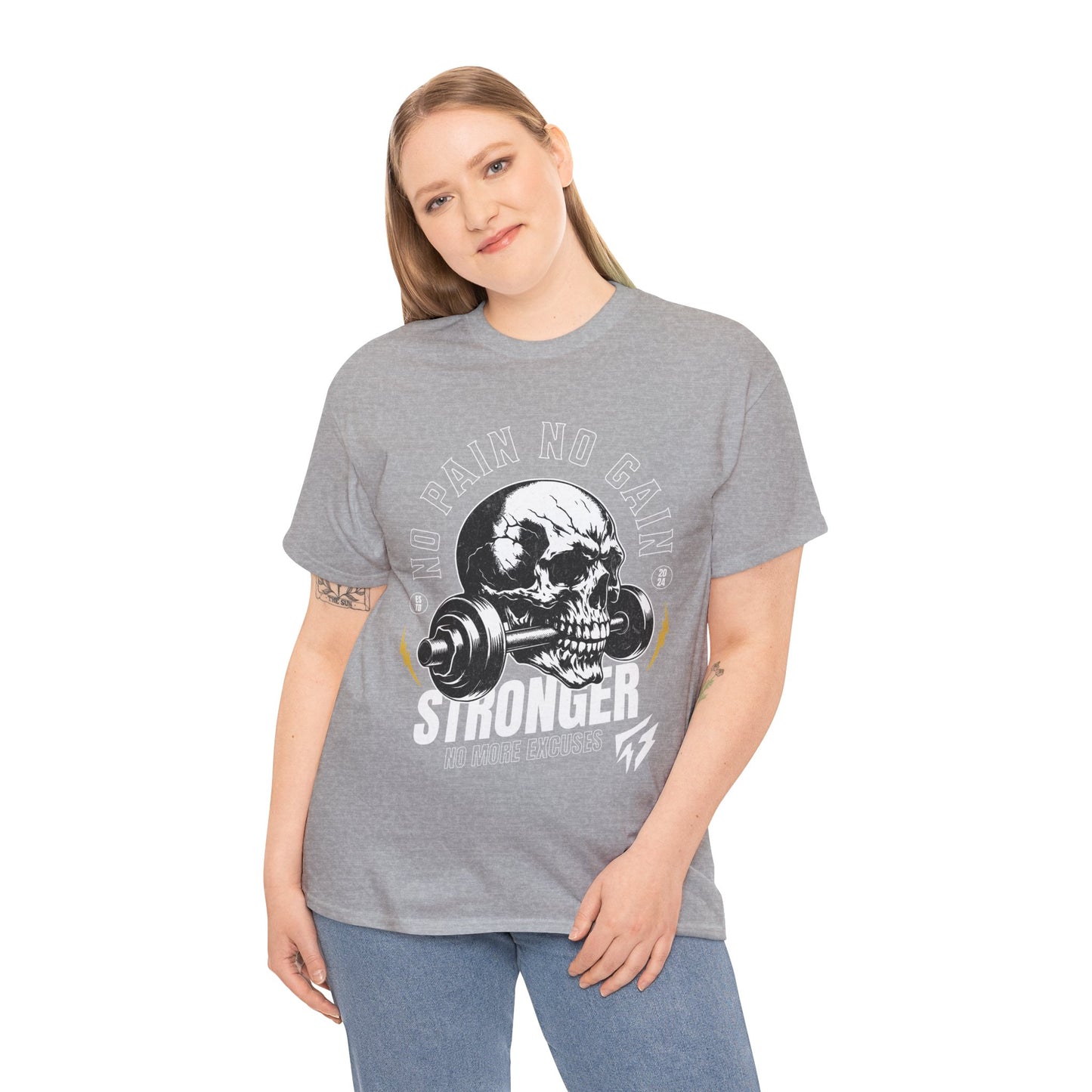 Skull Gym Shirt Flashlander No Pain No Gain Performance T-Shirt Cotton Unisex Charcoal Black Graphic Tee