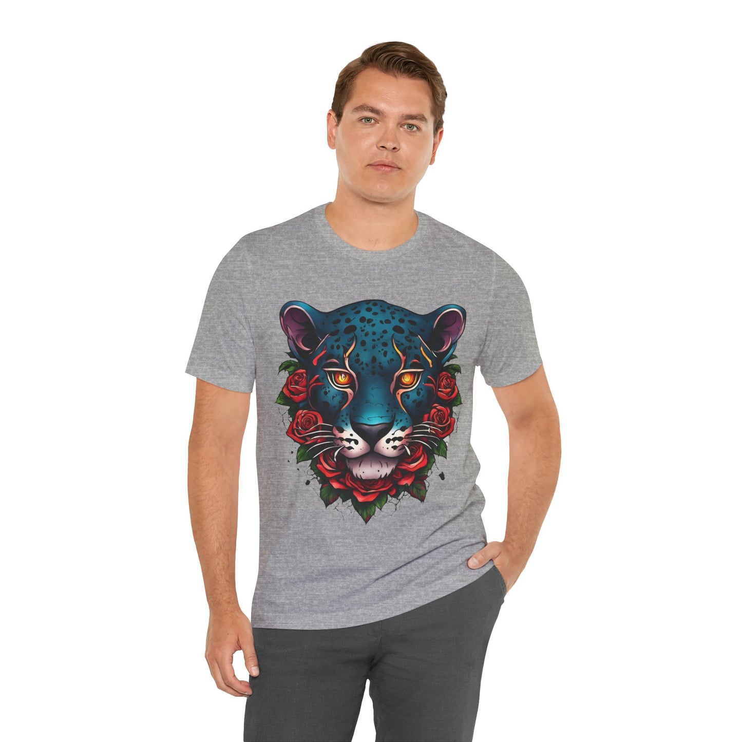 T-shirt graphique unisexe Jaguar Flames and Roses Flashlander