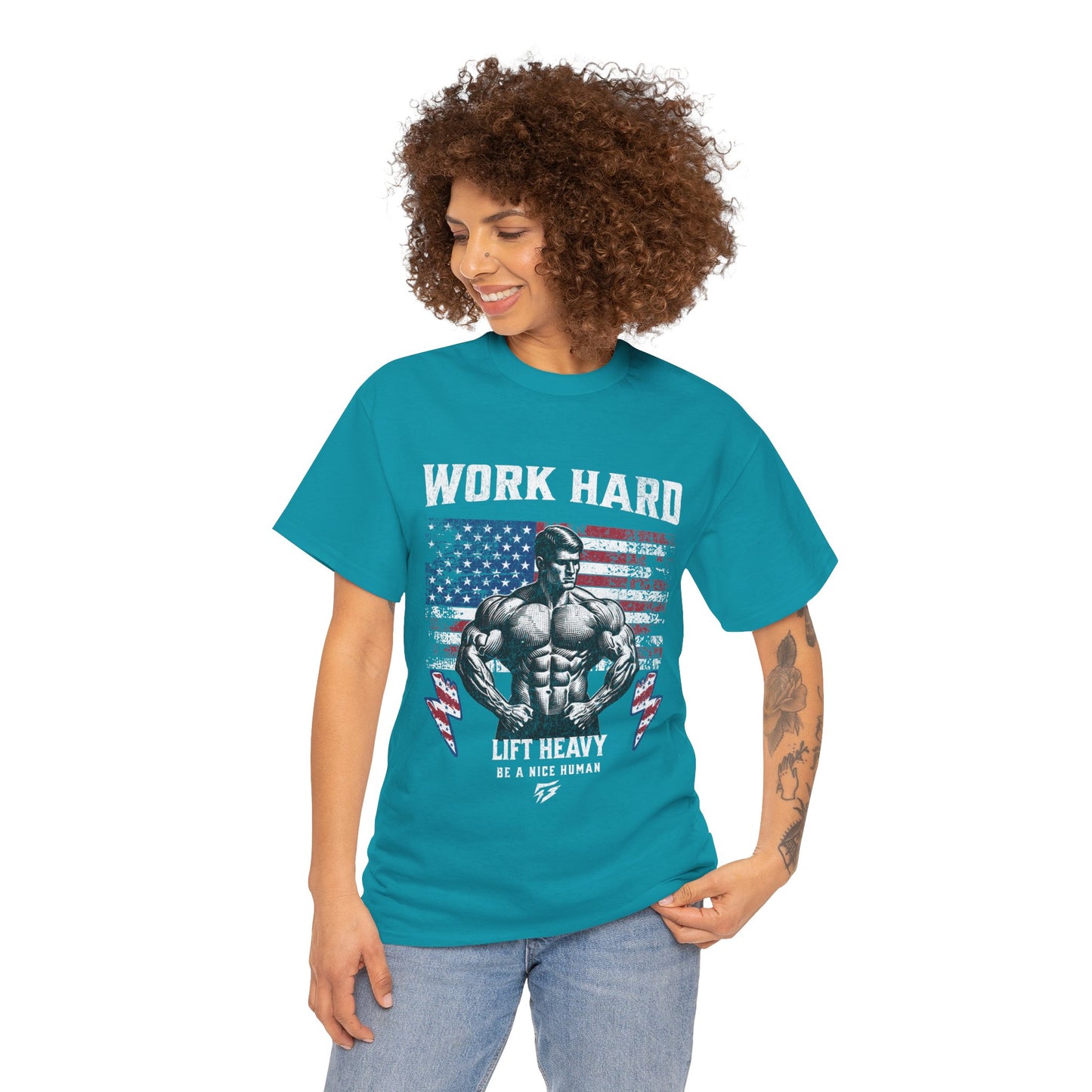 Work Hard Lift Heavy Gym Shirt Flashlander Cotton Unisex Charcoal Black Graphic Tee