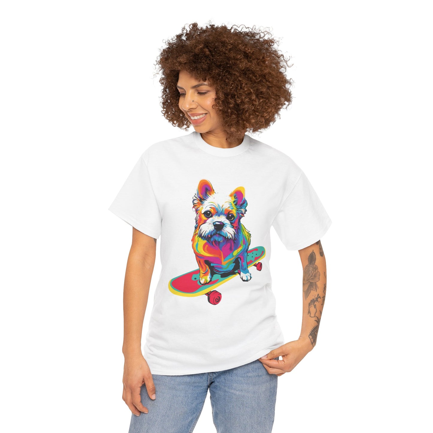 T-shirt de sport Flashlander avec chien skateboardant Pop Art