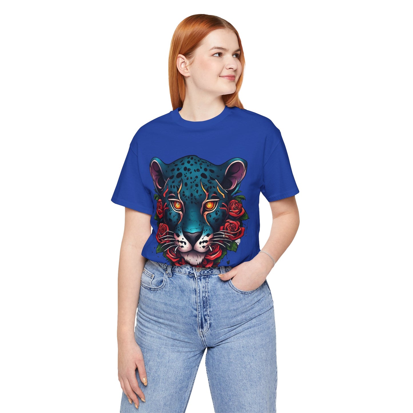 T-shirt graphique unisexe Jaguar Flames and Roses Flashlander