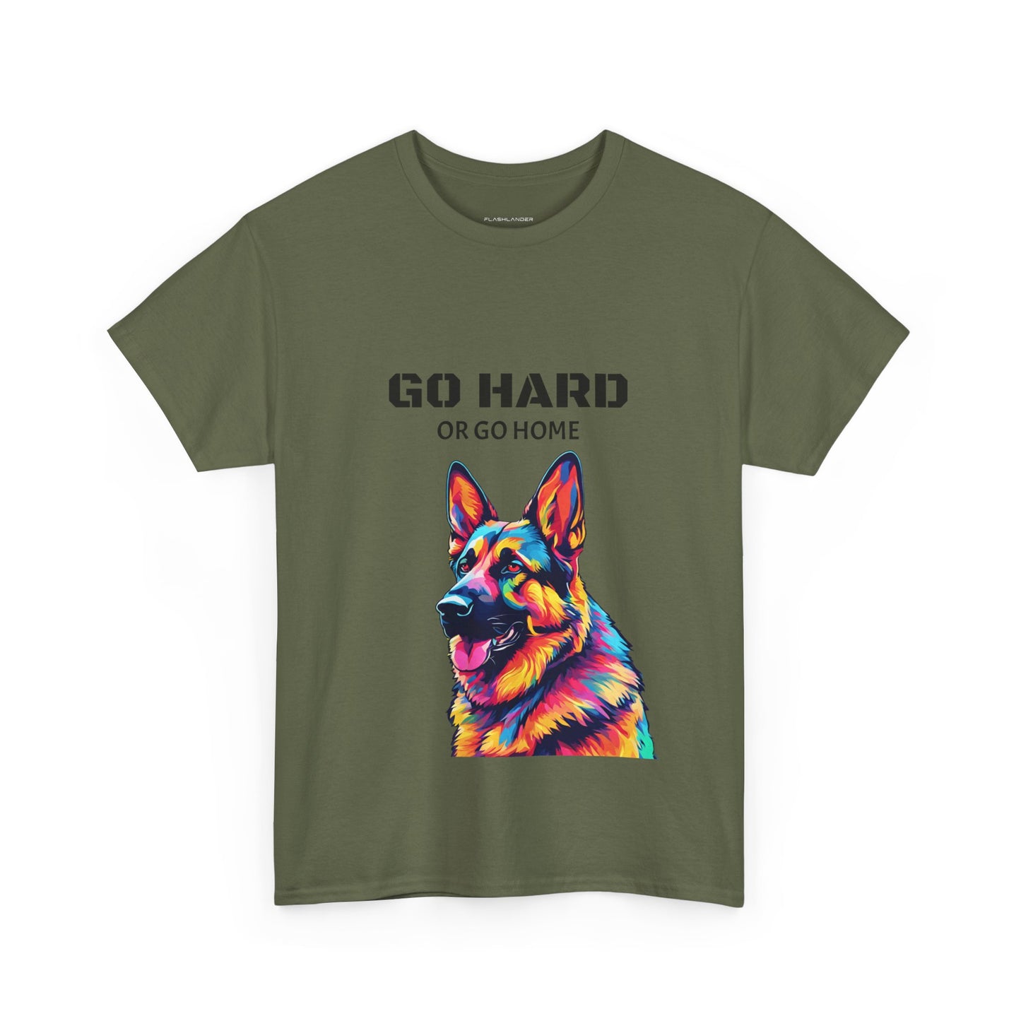 Camiseta de gimnasia Flashlander con diseño de perro pastor alemán Pop Art: "Ve a por todas o vete a casa"