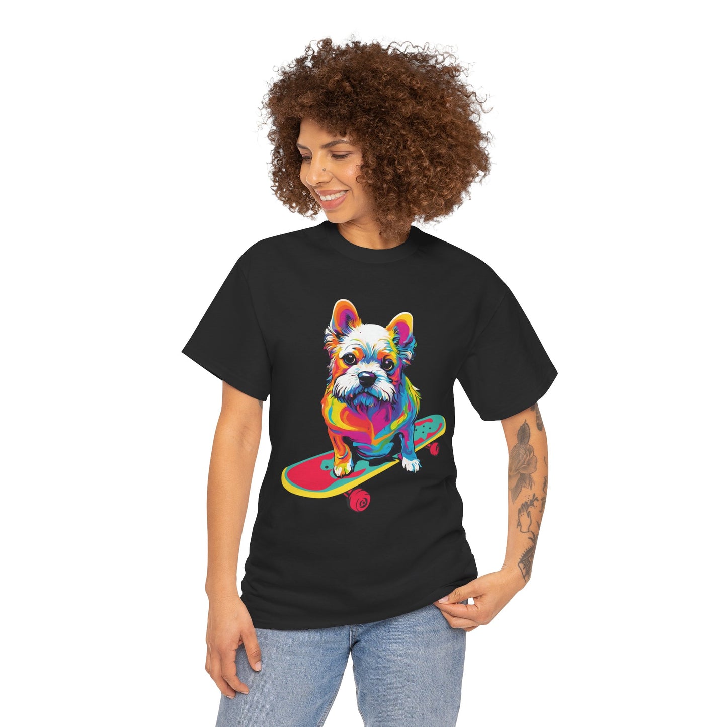 T-shirt de sport Flashlander avec chien skateboardant Pop Art