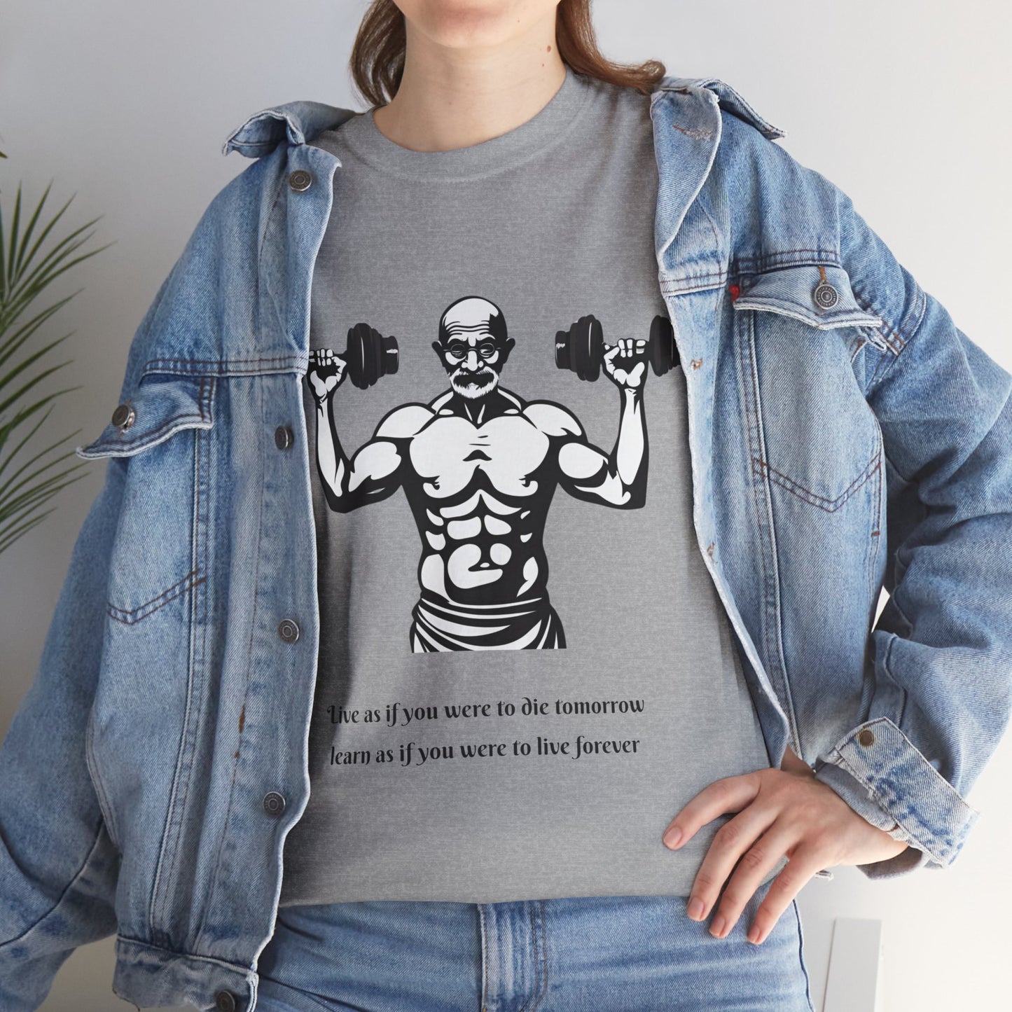 Gandhi Bodybuilder Gym Shirt - Flashlander Live as if you were to die tomorrow, learn as if you were to live forever quote Graphic Tee