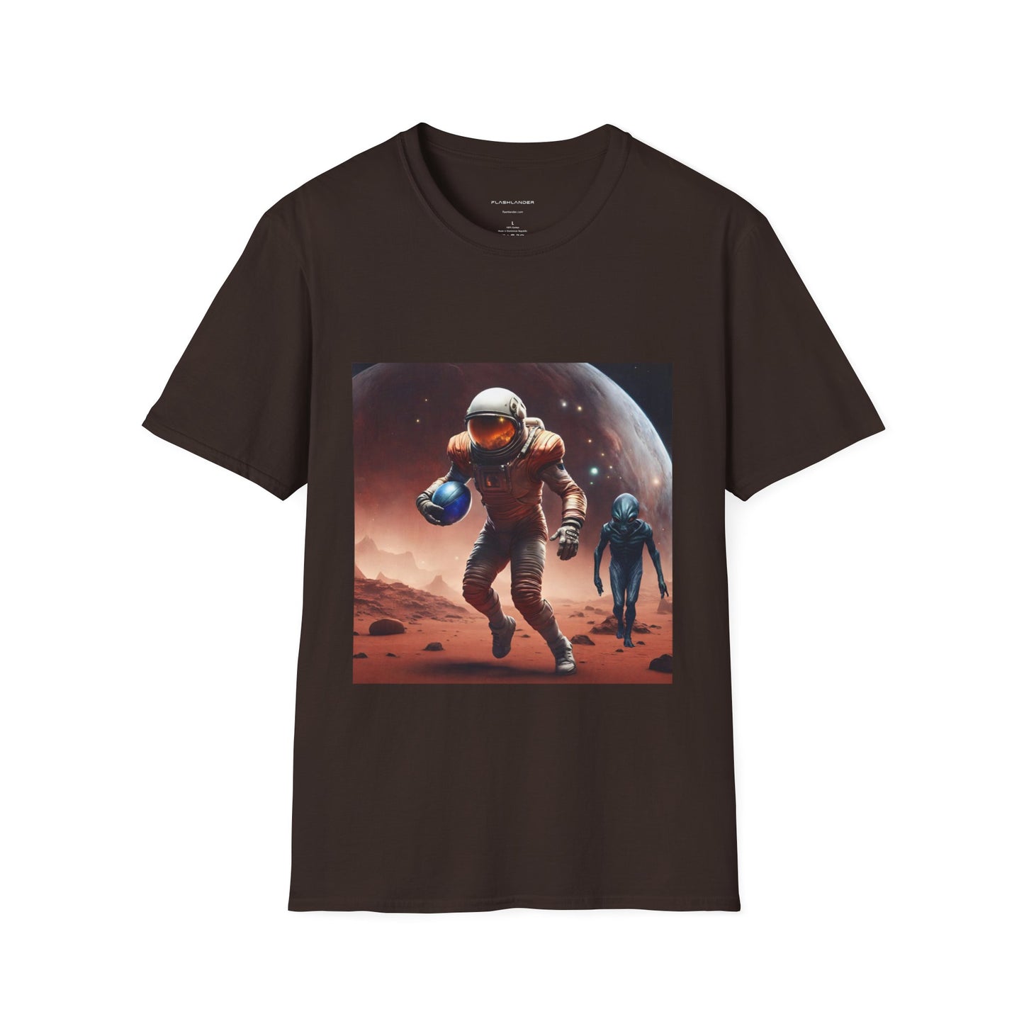 Astronaut and Alien Face Off in Football Gym Shirt Flashlander