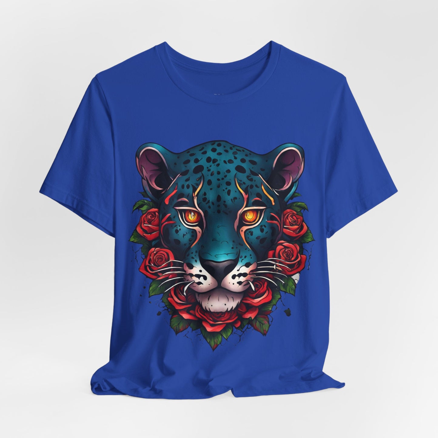 T-shirt graphique unisexe Jaguar Flames and Roses Flashlander