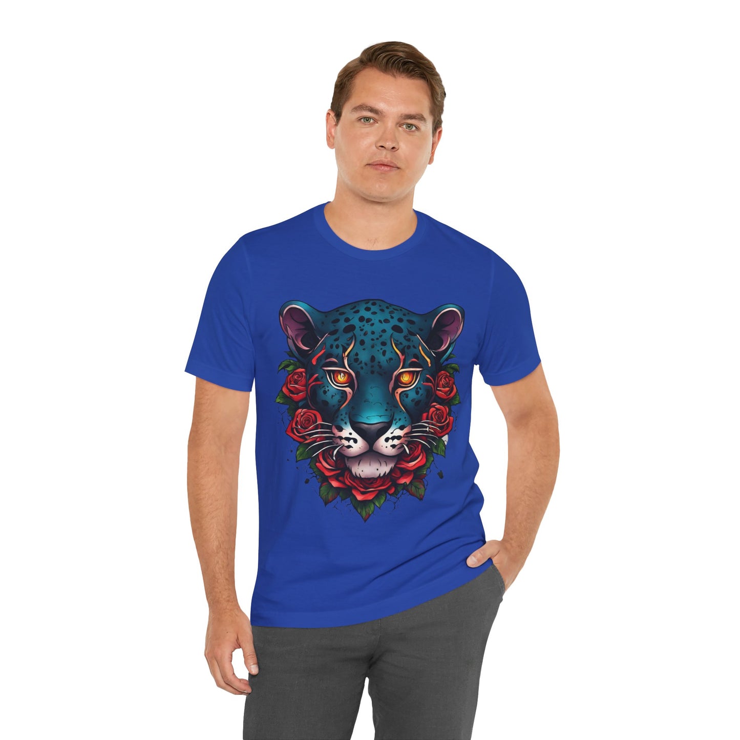 T-shirt graphique unisexe Jaguar Flames and Roses Flashlander