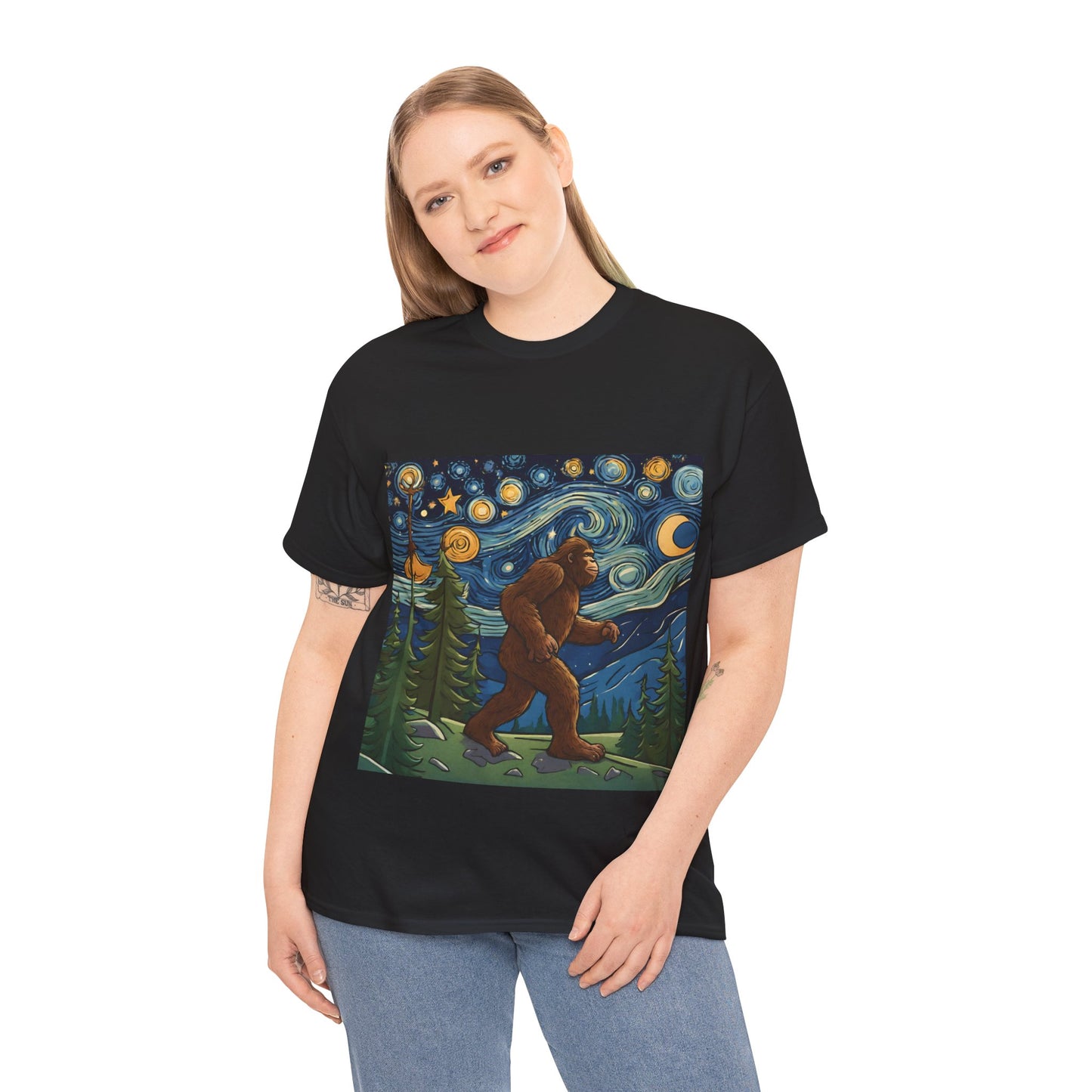 Bigfoot Strolls Through Van Gogh's Starry Night - Flashlander Gym Shirt