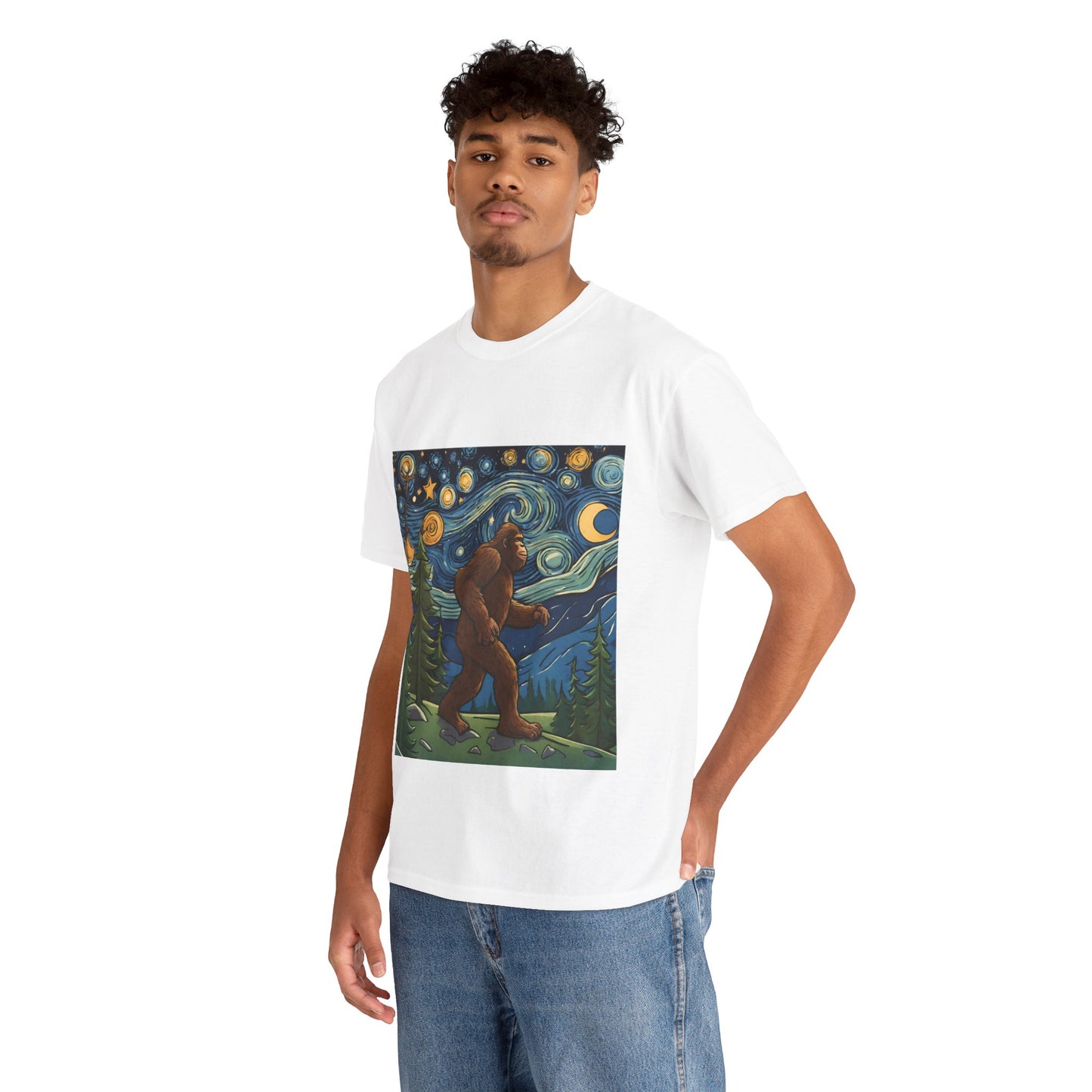 Bigfoot Strolls Through Van Gogh's Starry Night - Flashlander Gym Shirt