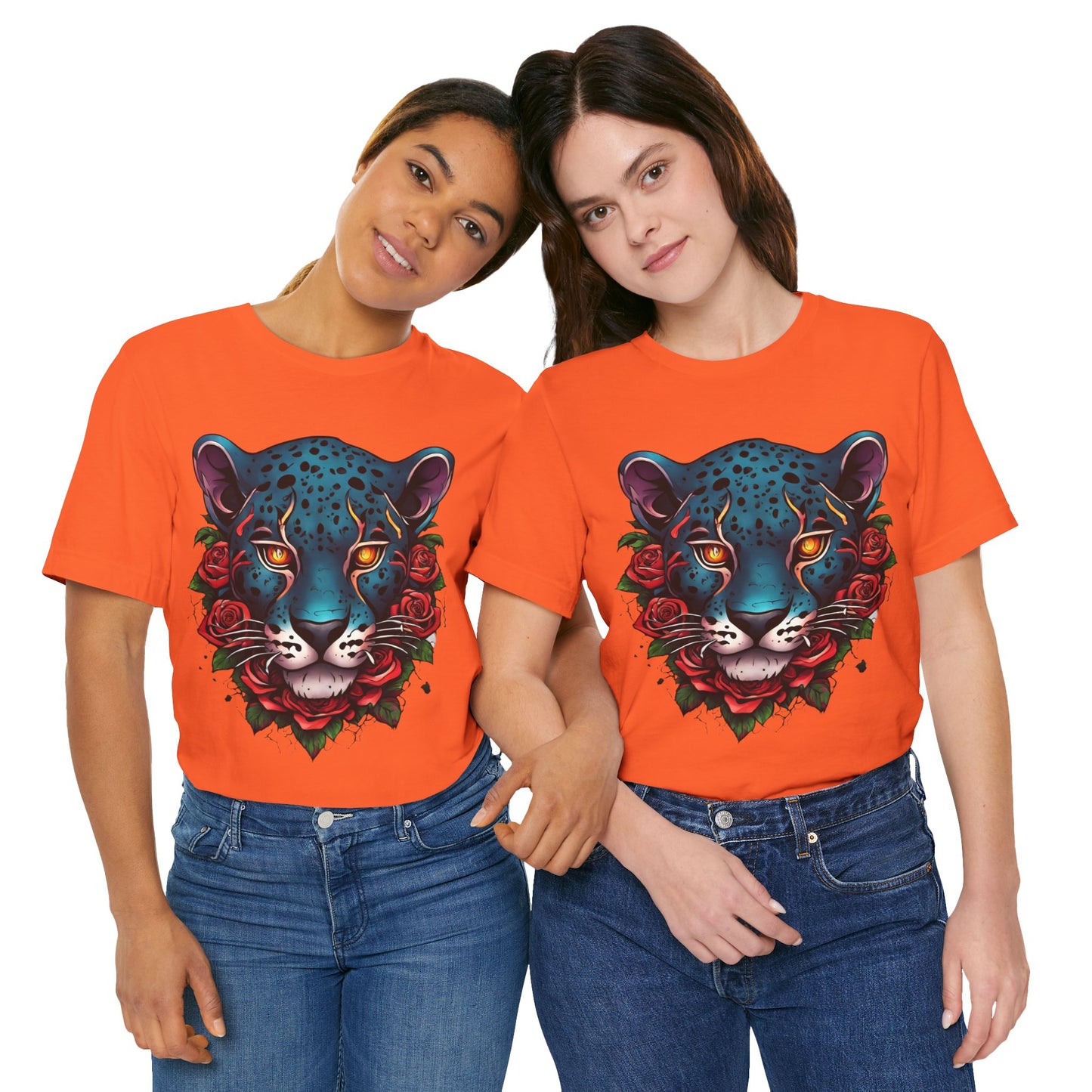 T-shirt graphique unisexe Jaguar Flames and Roses Flashlander