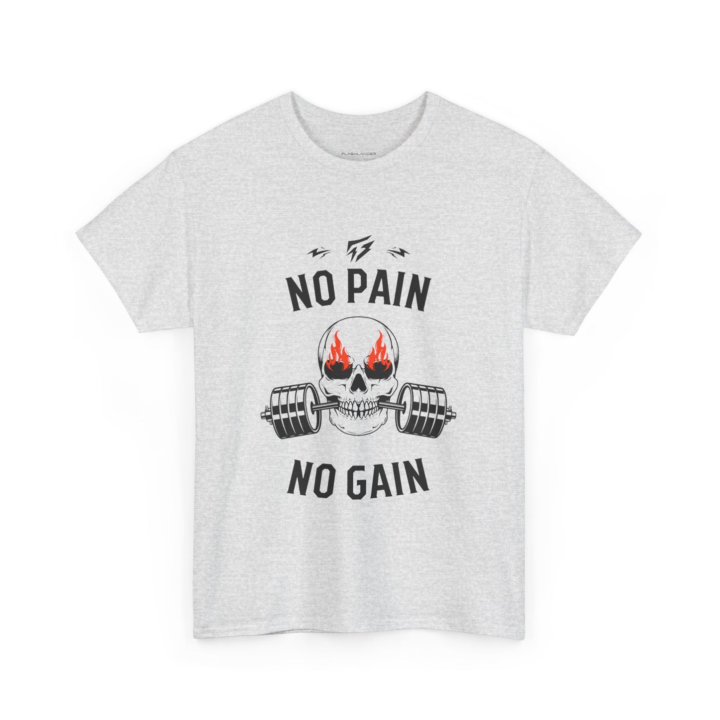 Skull Lifting Flashlander Gym Shirt No Pain No Gain Graphic Tee