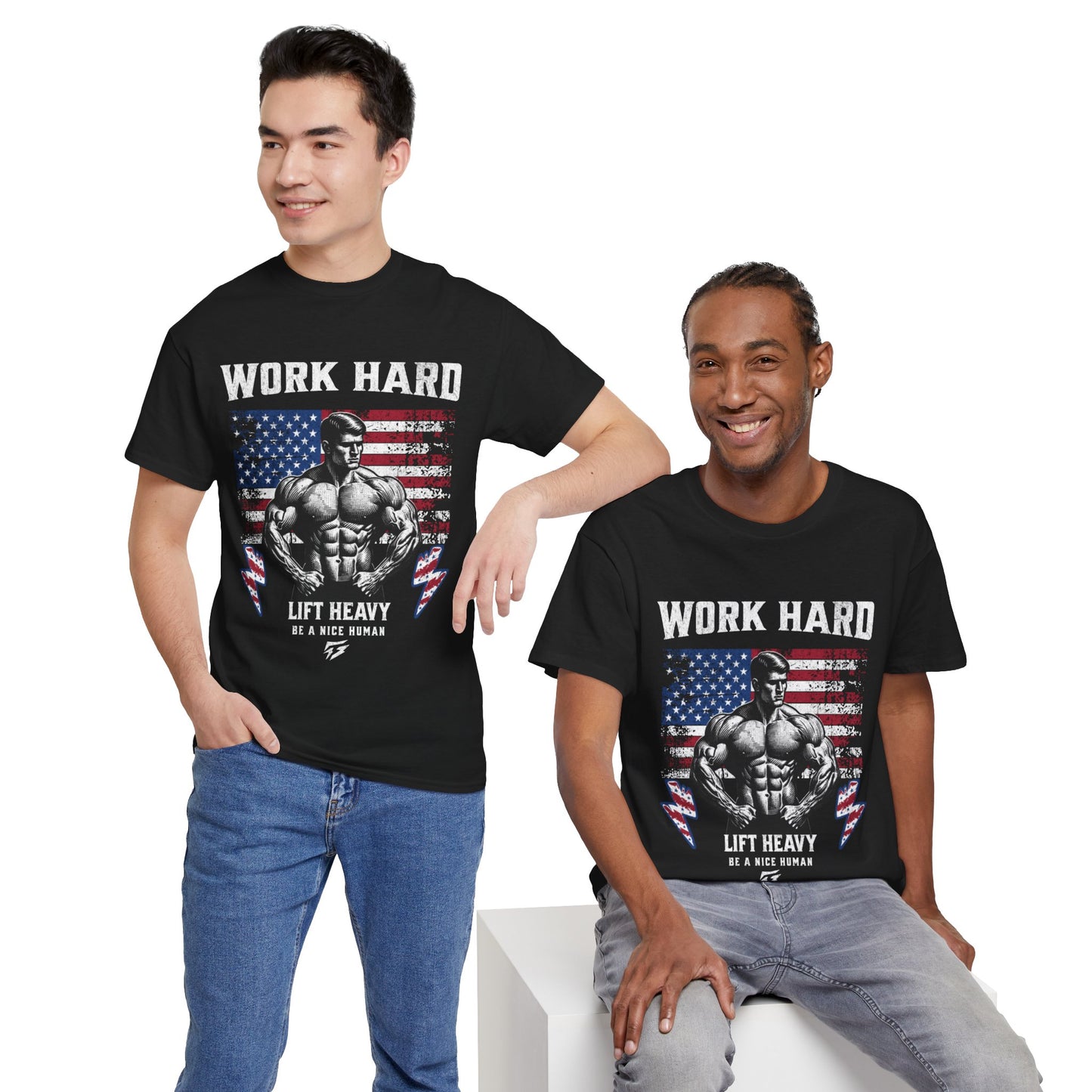 Work Hard Lift Heavy Gym Shirt Flashlander Cotton Unisex Charcoal Black Graphic Tee