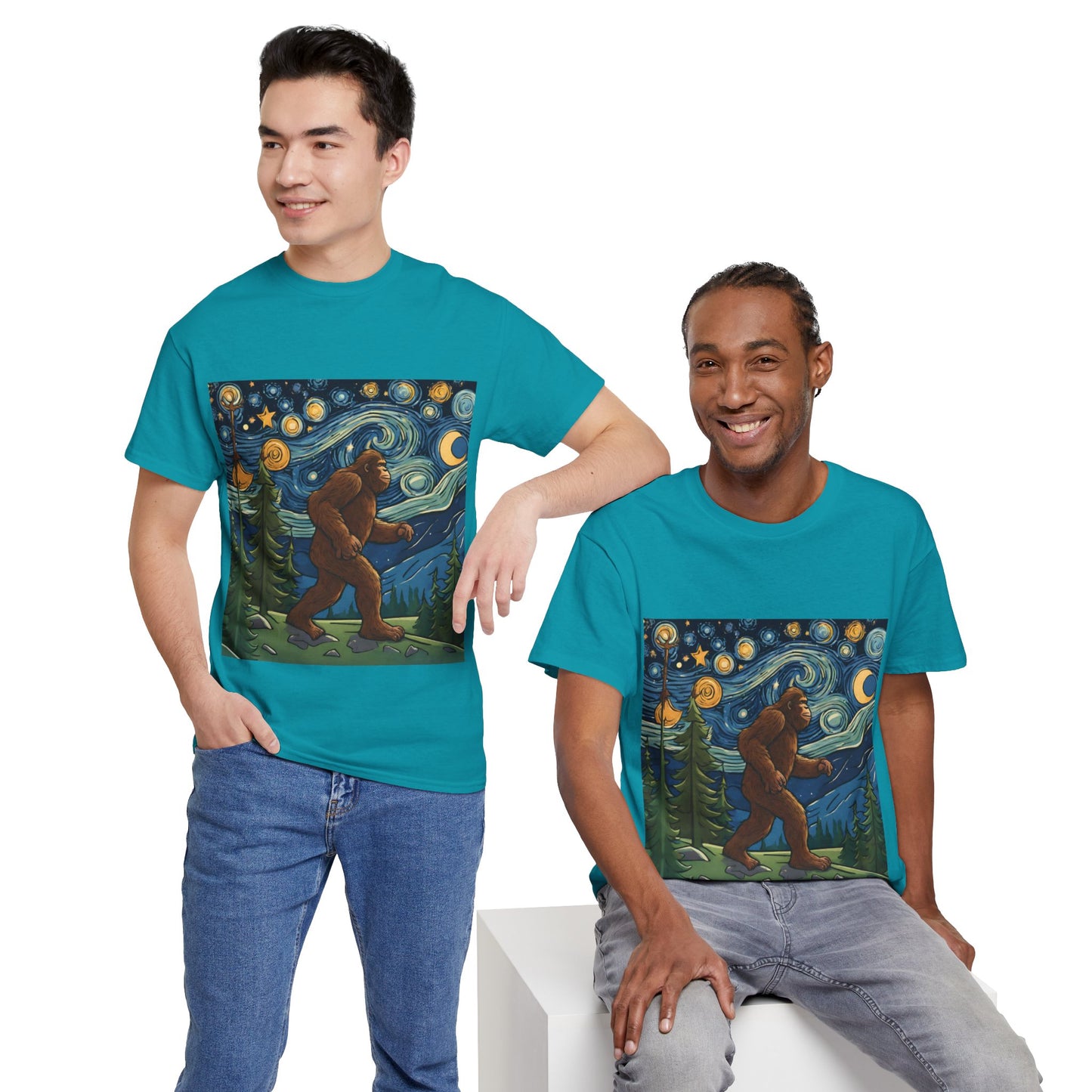 Bigfoot Strolls Through Van Gogh's Starry Night - Flashlander Gym Shirt