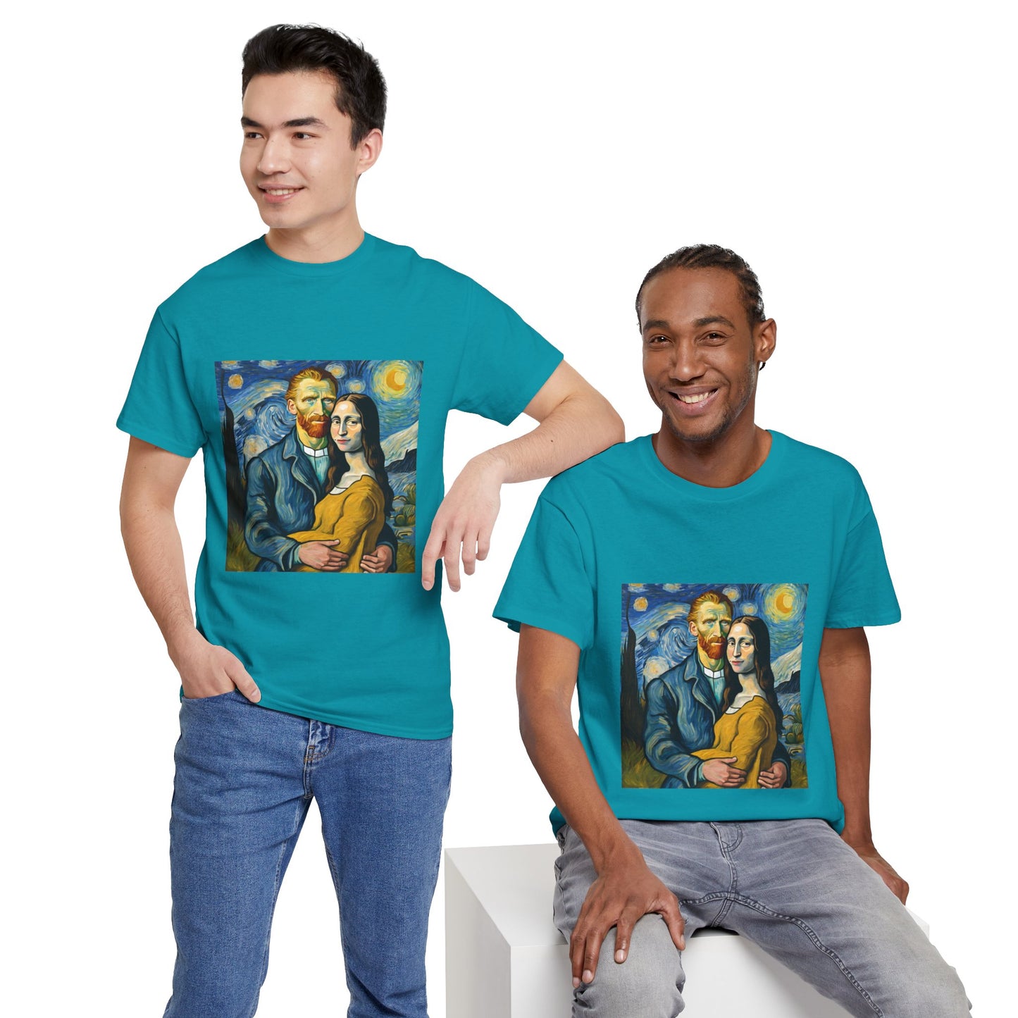 Funny Mona Lisa with Vincent Van Gogh Starry Night - Flashlander Gym Shirt