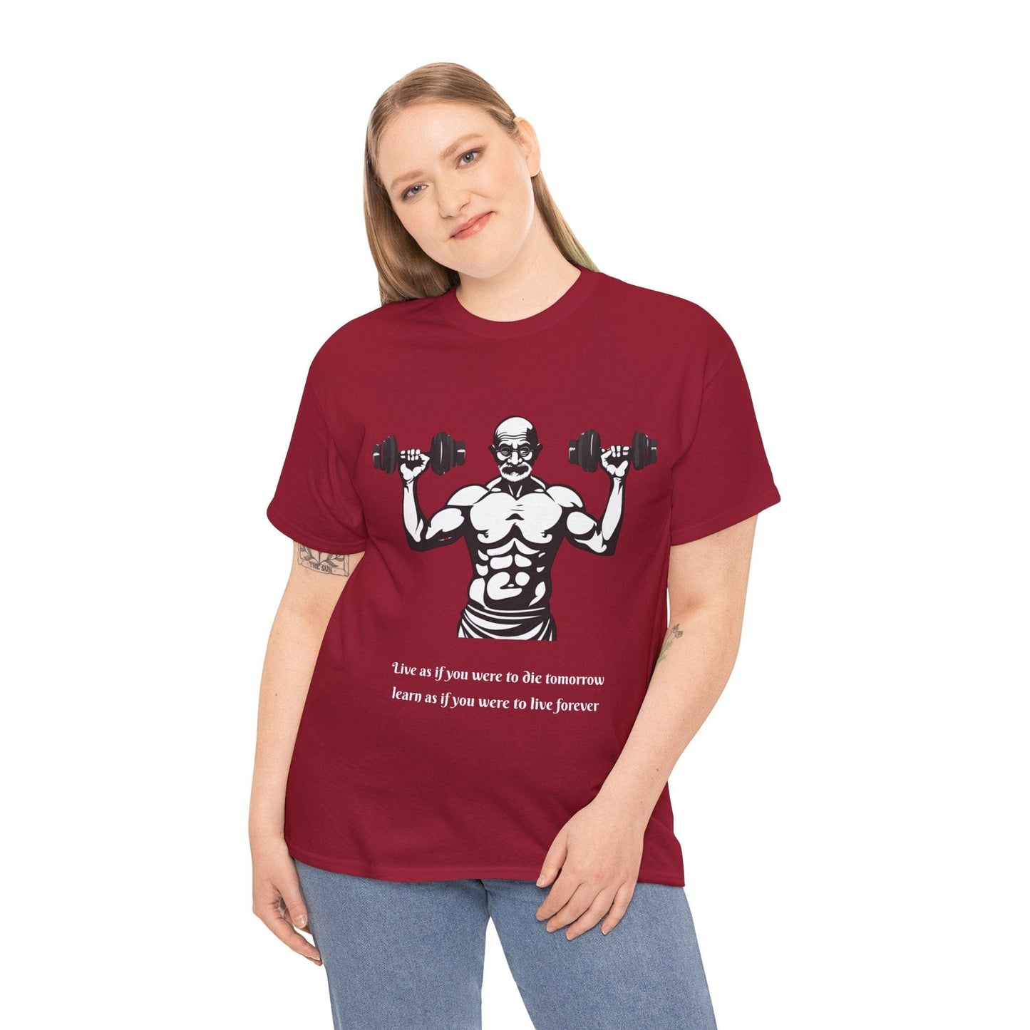 Gandhi Bodybuilder Gym Shirt - Flashlander Live as if you were to die tomorrow, learn as if you were to live forever quote Graphic Tee