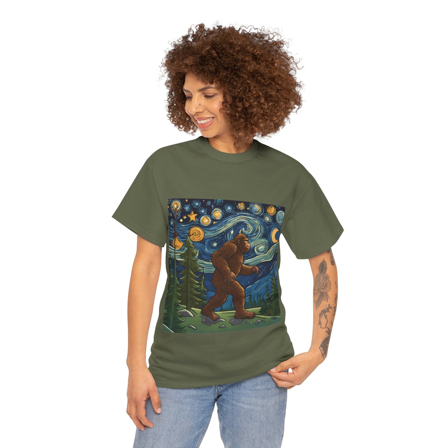 Bigfoot Strolls Through Van Gogh's Starry Night - Flashlander Gym Shirt