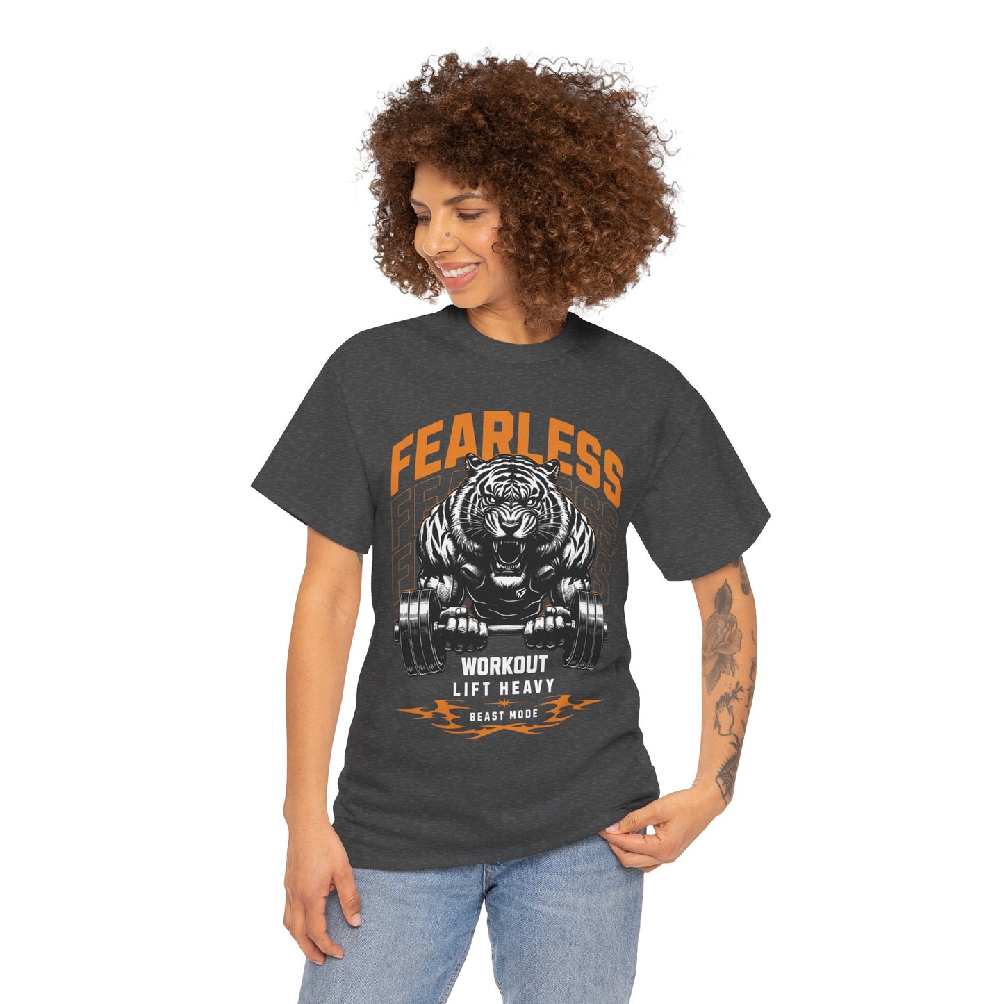 Tiger Bodybuilder Shirt Flashlander Fearless Workout Lift Heavy Beast Mode Gym T-Shirt Cotton Unisex Graphic Tee