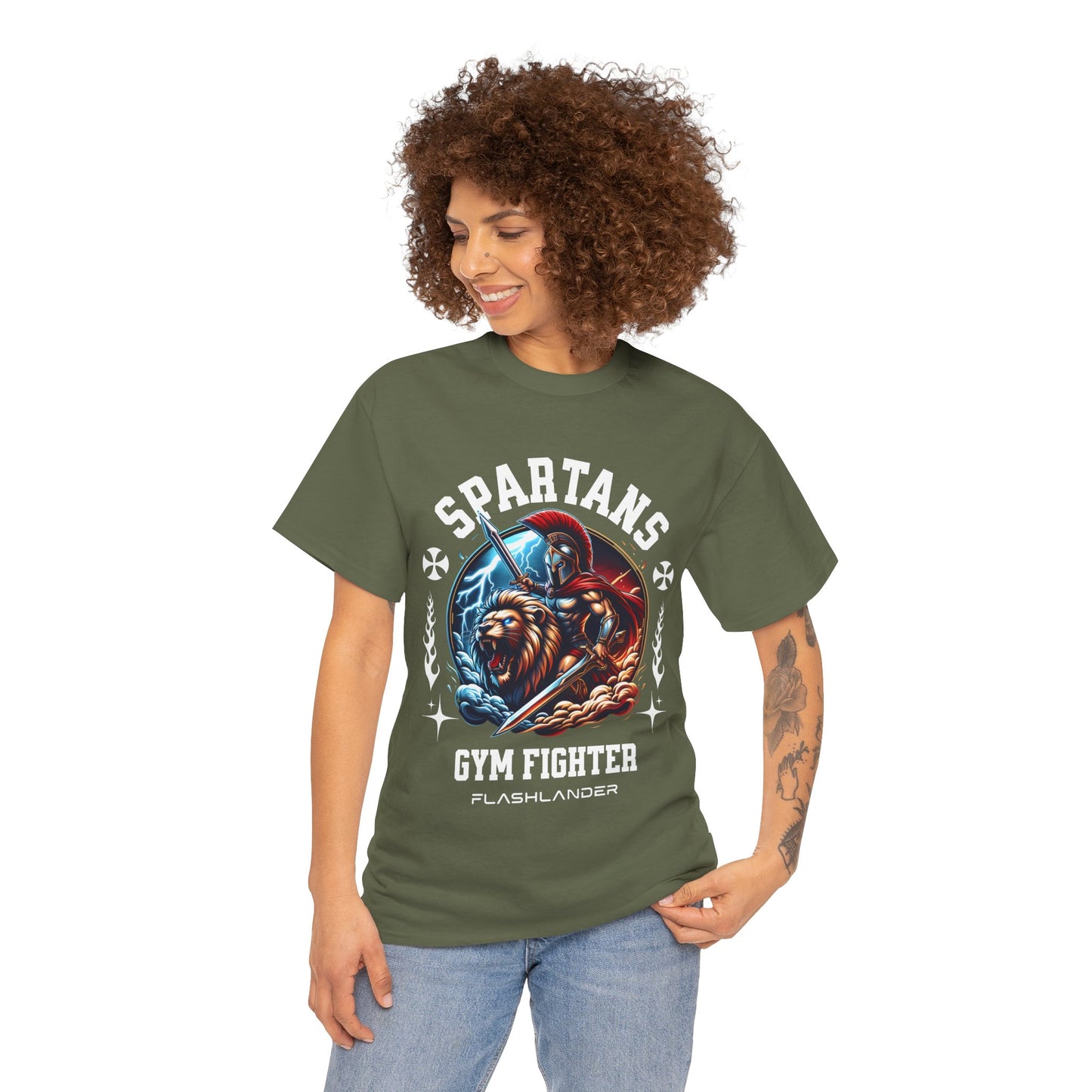 Spartans Gym Fighter Shirt Flashlander Performance T-Shirt Cotton Unisex Charcoal Black Graphic Tee