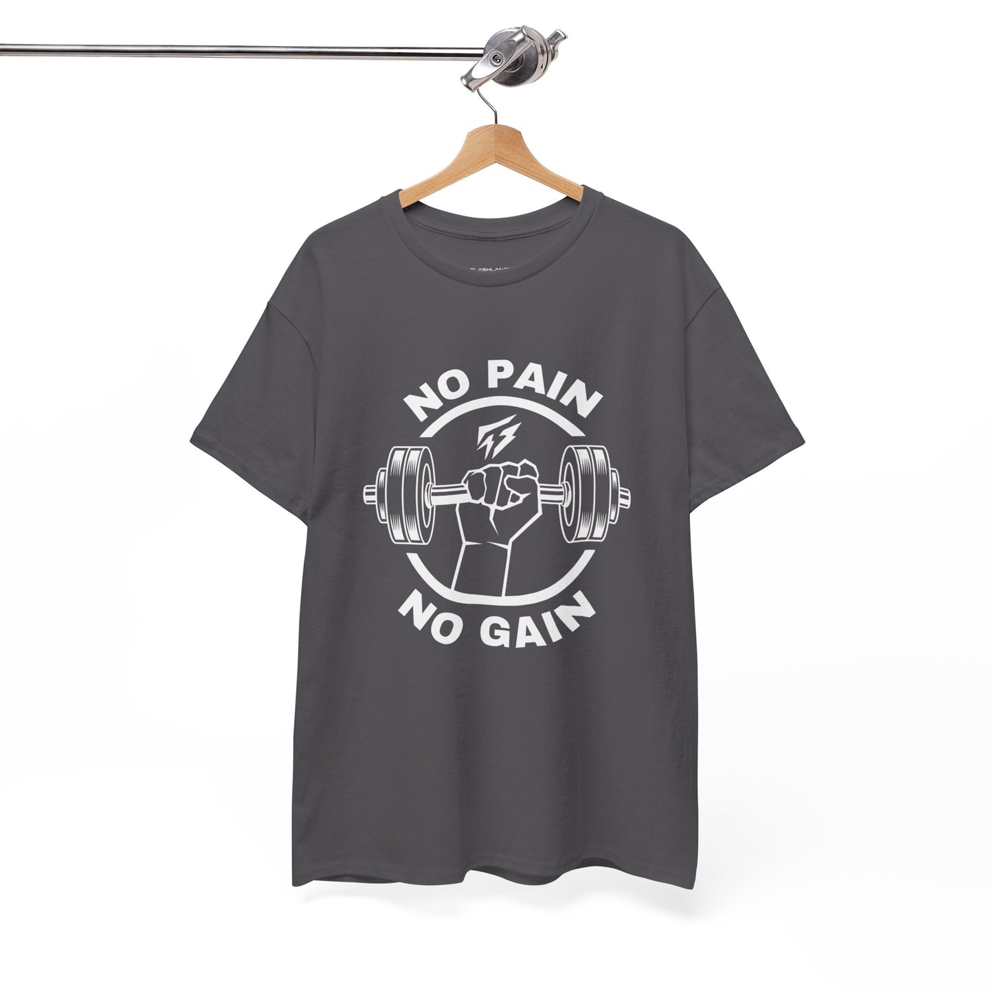 Camiseta de gimnasio Lifting Flashlander con frase "No Pain No Gain"