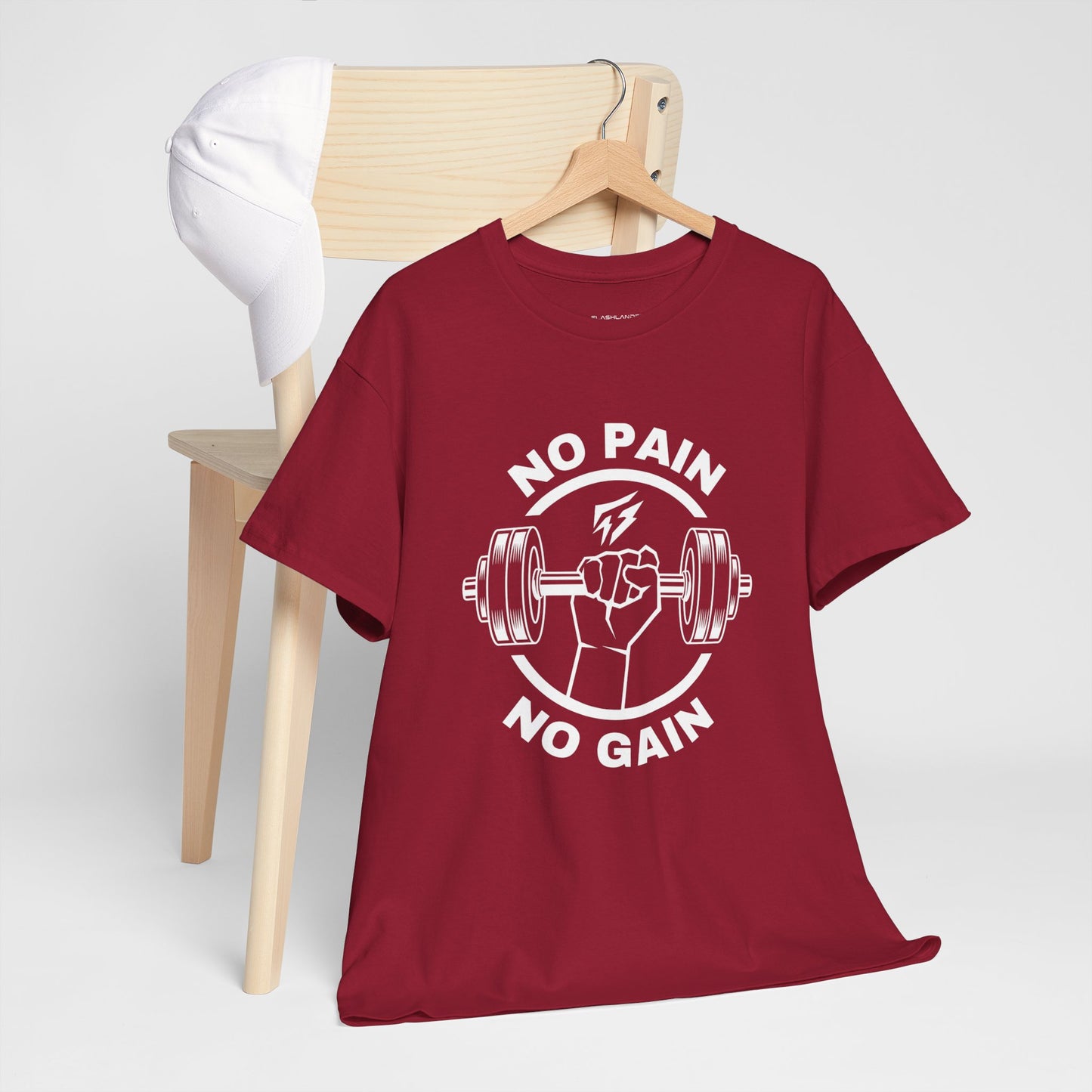 Camiseta de gimnasio Lifting Flashlander con frase "No Pain No Gain"