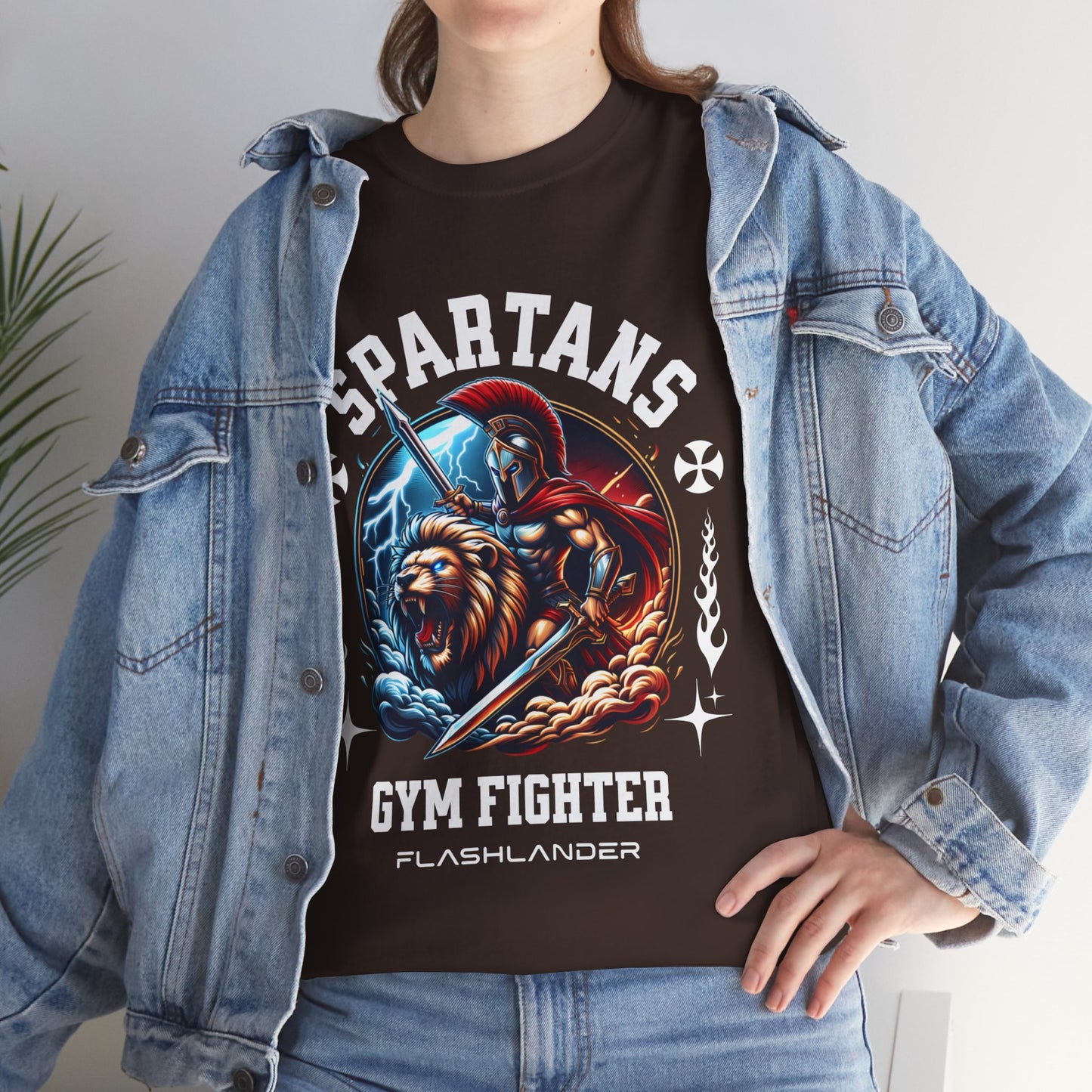 Spartans Gym Fighter Shirt Flashlander Performance T-Shirt Cotton Unisex Charcoal Black Graphic Tee