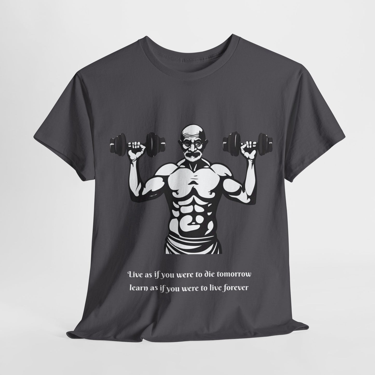 Gandhi Bodybuilder Gym Shirt - Flashlander Live as if you were to die tomorrow, learn as if you were to live forever quote Graphic Tee