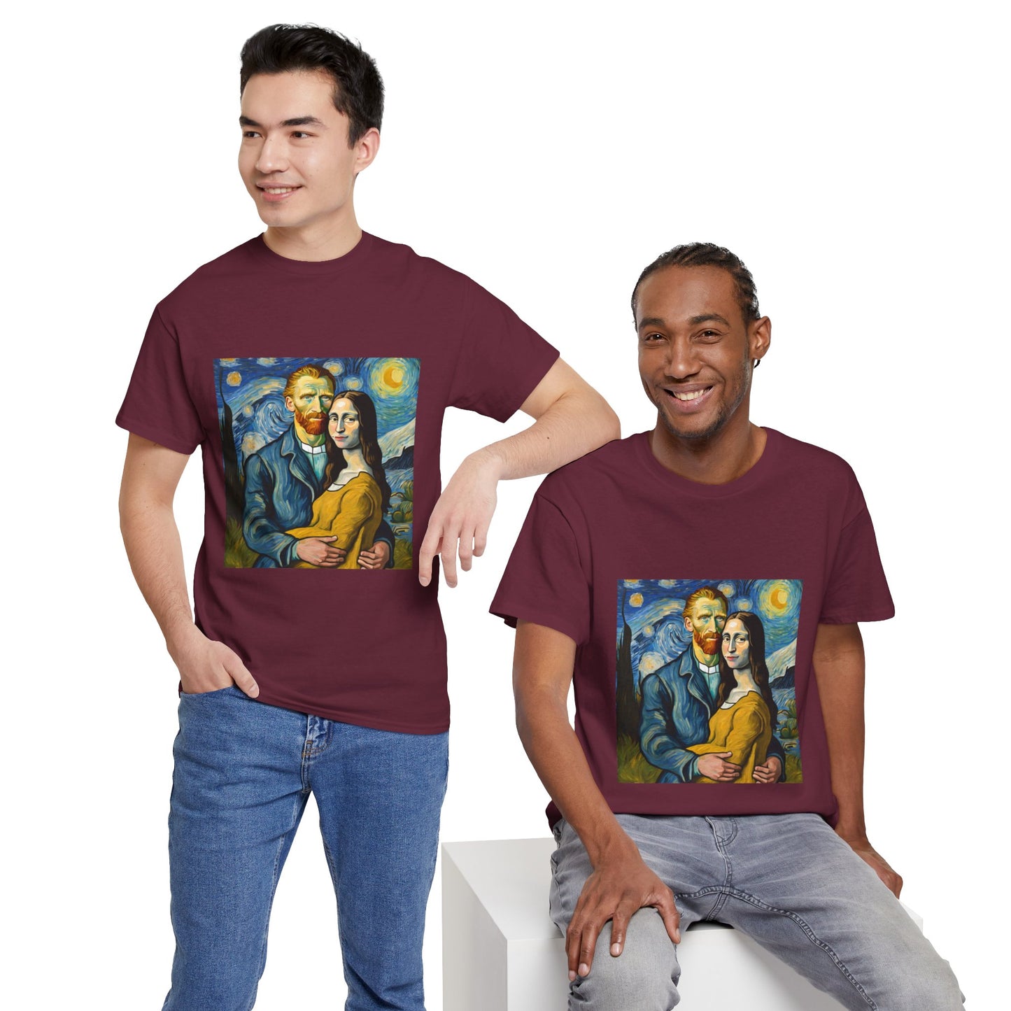 Funny Mona Lisa with Vincent Van Gogh Starry Night - Flashlander Gym Shirt