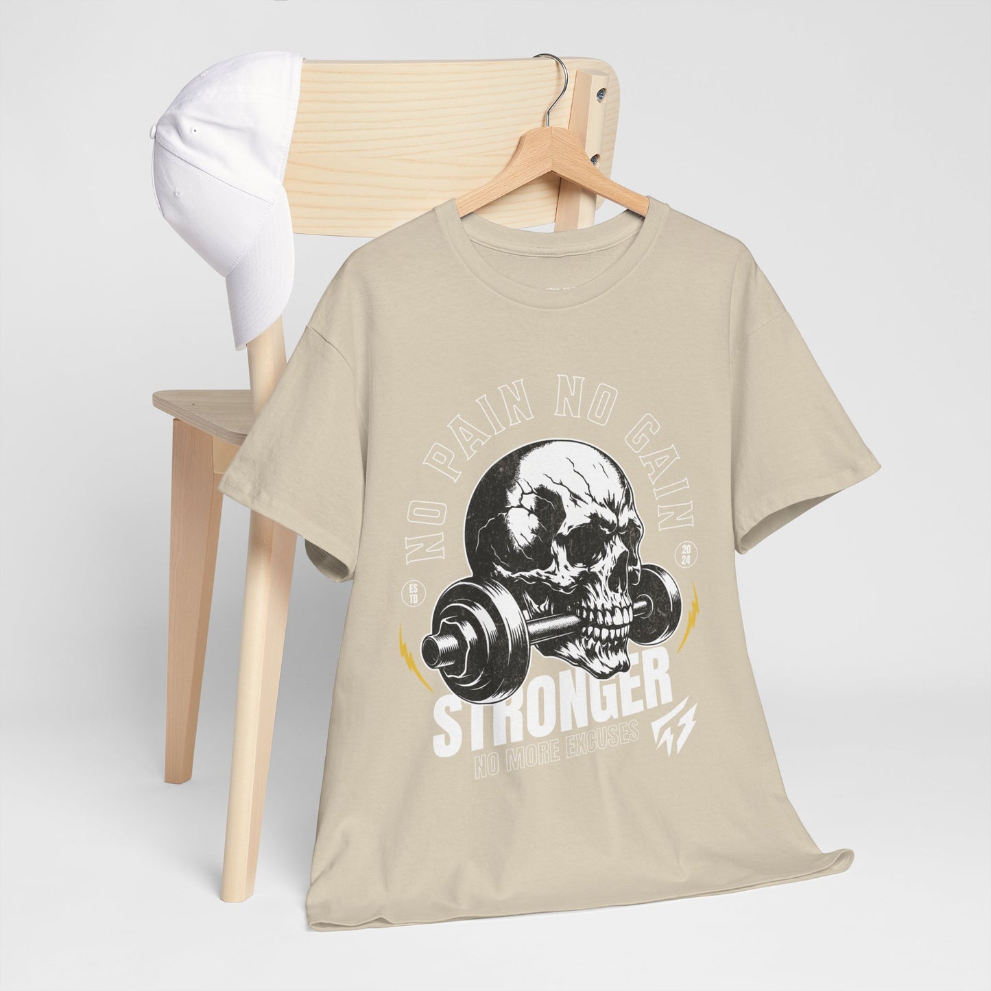 Skull Gym Shirt Flashlander No Pain No Gain Performance T-Shirt Cotton Unisex Charcoal Black Graphic Tee