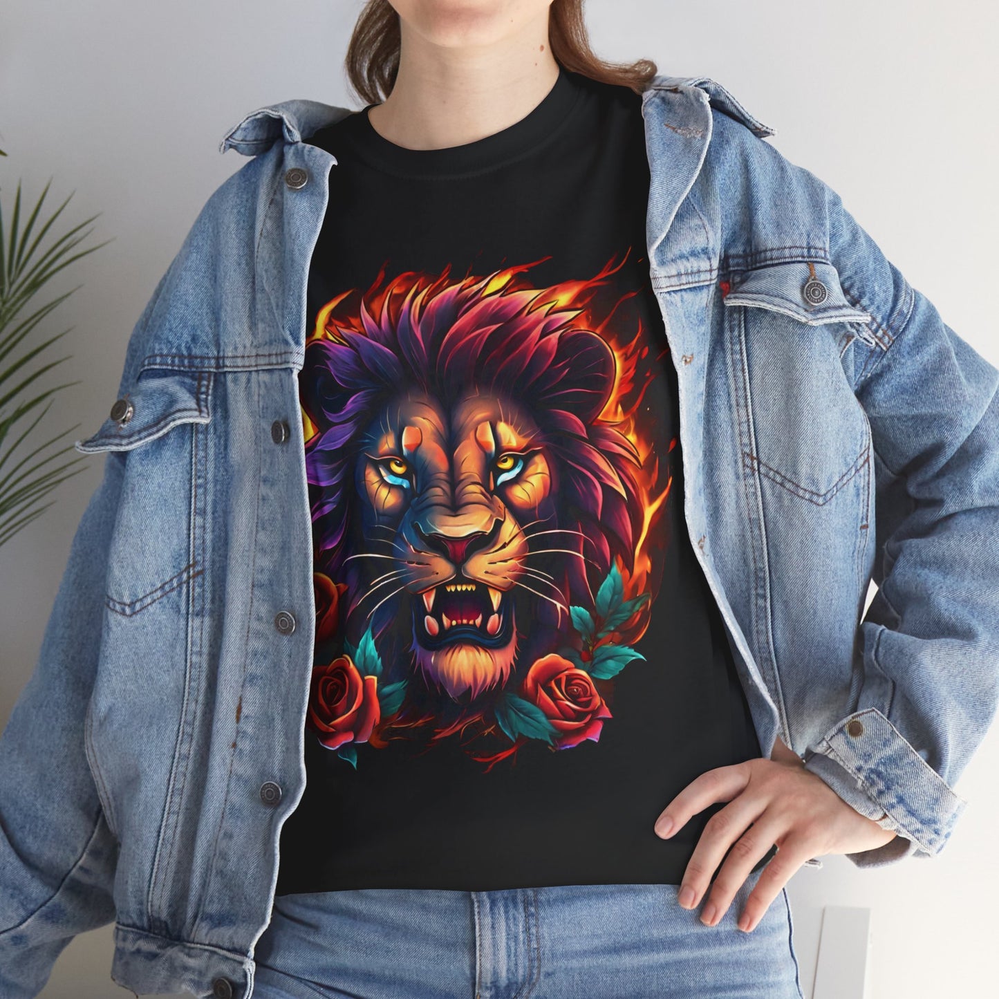 Lion Flames and Roses T-Shirt Flashlander