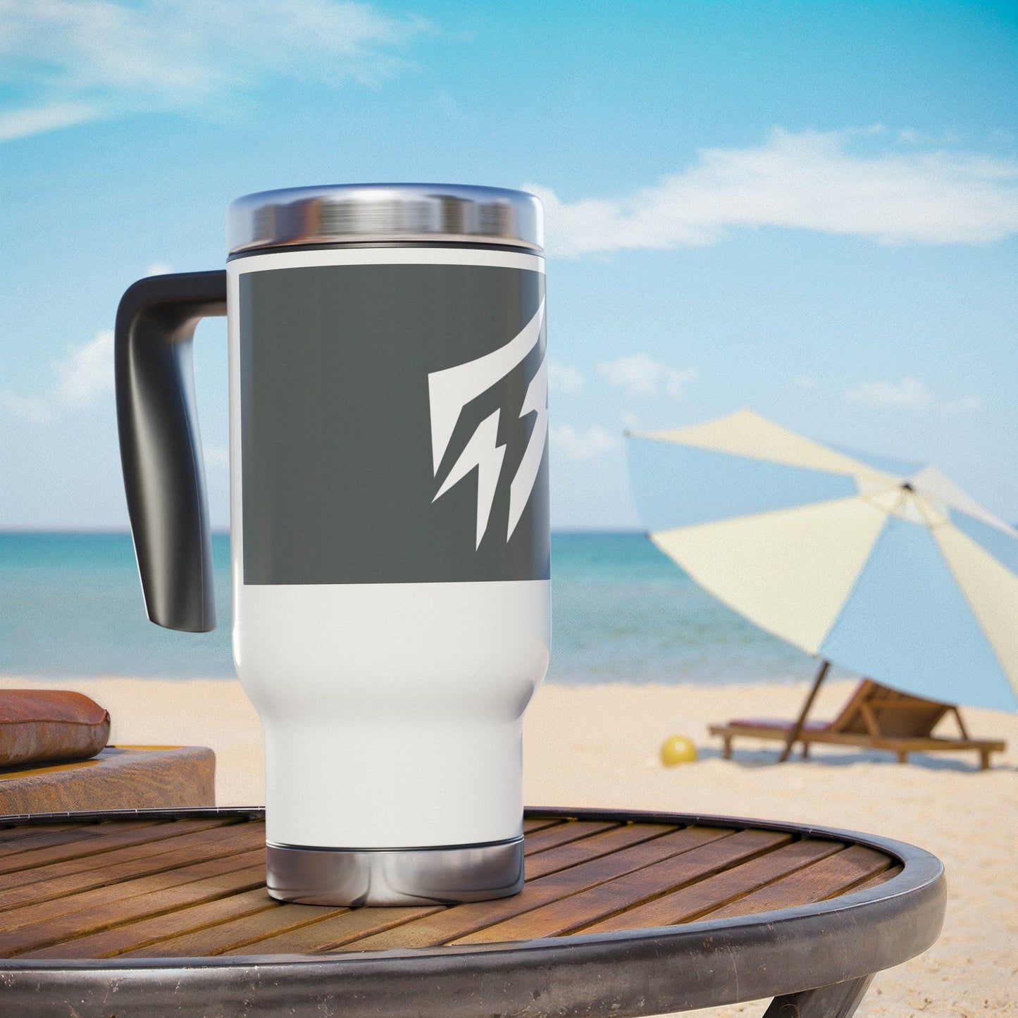 Flashlander Stainless Steel Travel Sports Mug with Handle Dark Grey and White