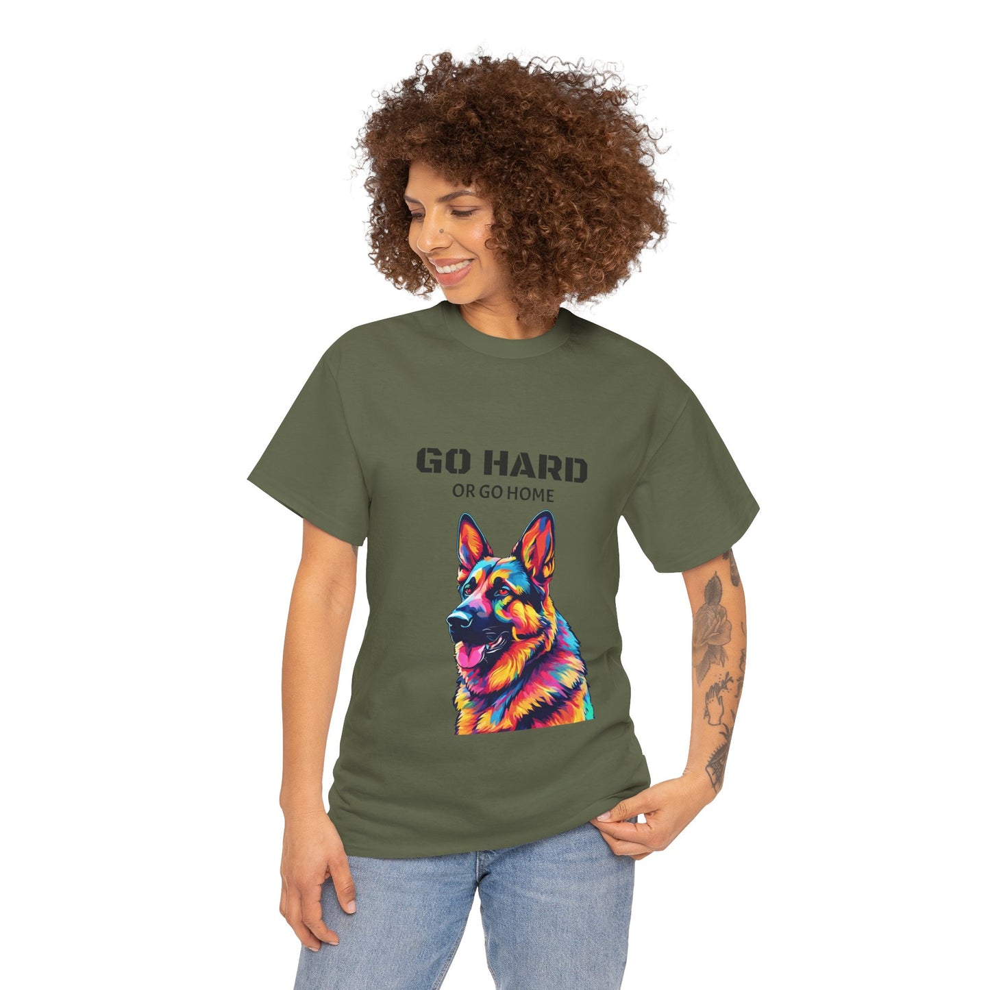 Camiseta de gimnasia Flashlander con diseño de perro pastor alemán Pop Art: "Ve a por todas o vete a casa"