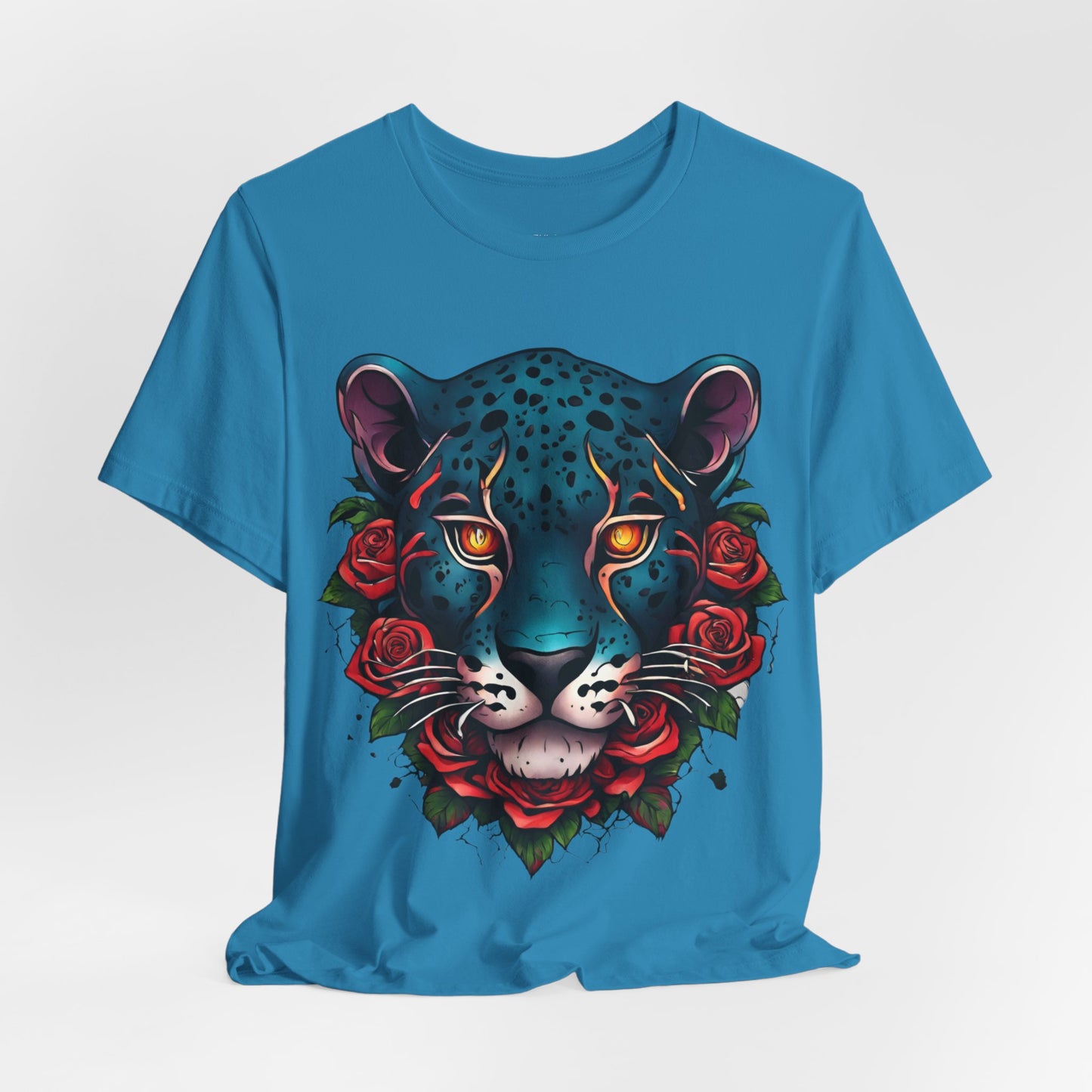 T-shirt graphique unisexe Jaguar Flames and Roses Flashlander