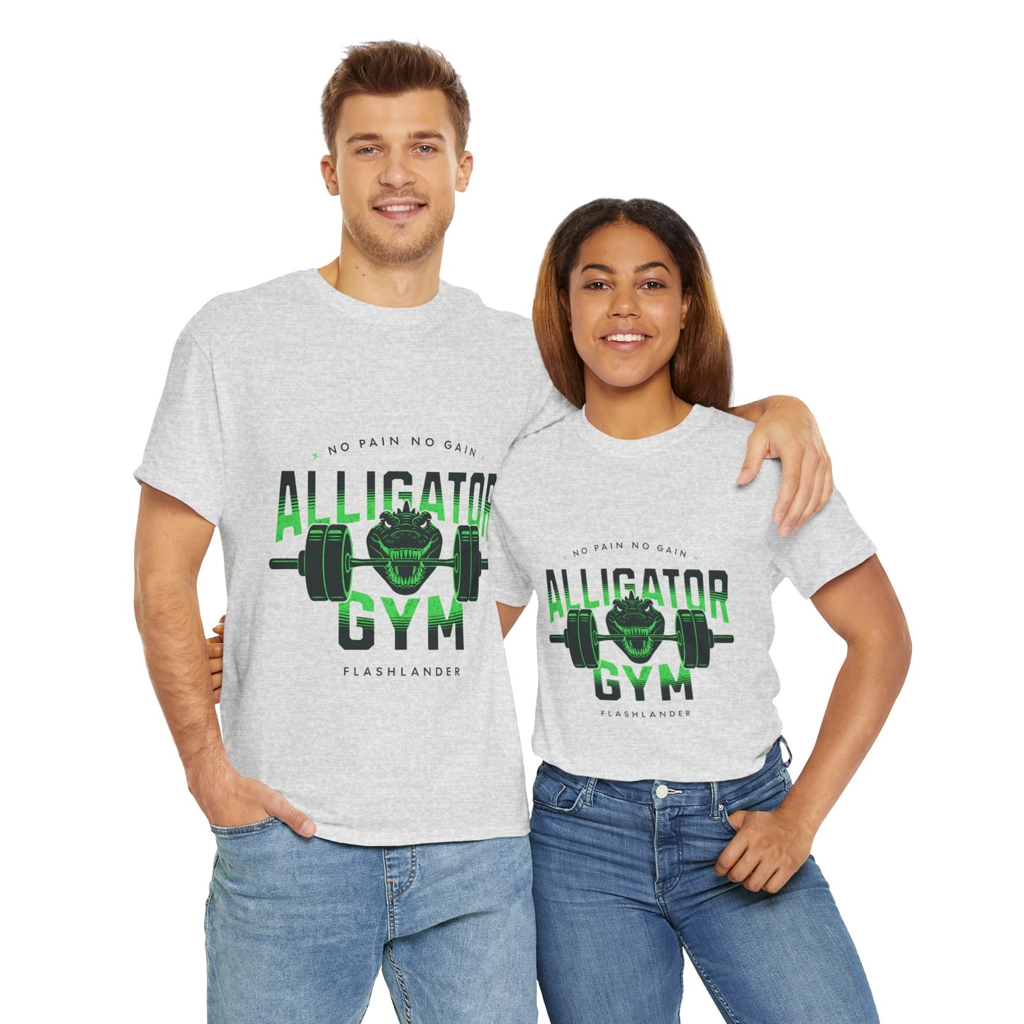 Aligator Gym Shirt Flashlander Cotton Unisex Charcoal Black Graphic Tee