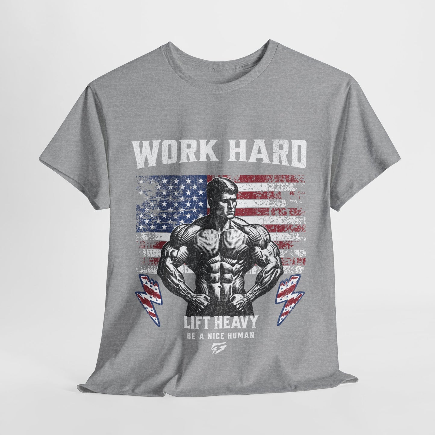 Work Hard Lift Heavy Gym Shirt Flashlander Cotton Unisex Charcoal Black Graphic Tee