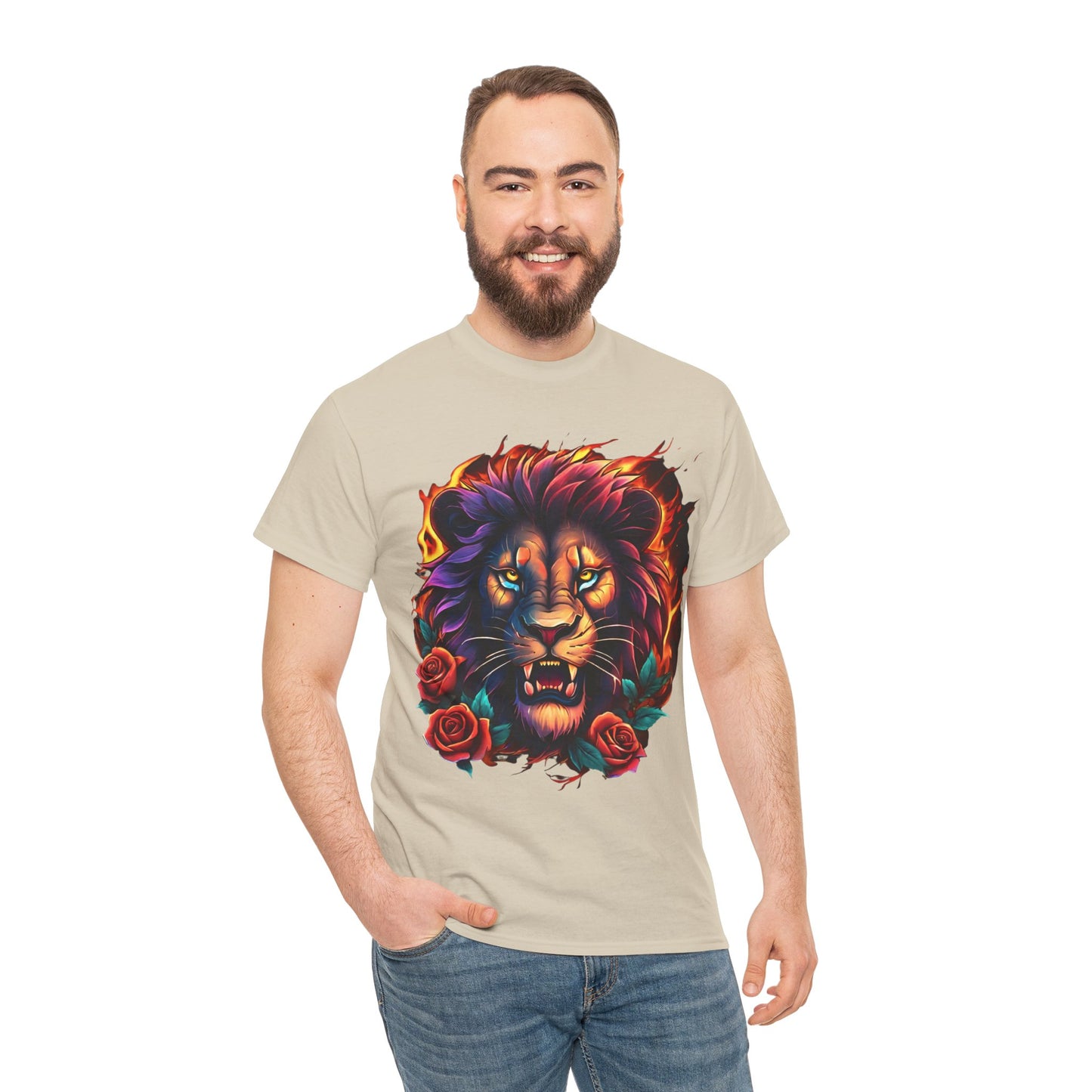 Lion Flames and Roses T-Shirt Flashlander