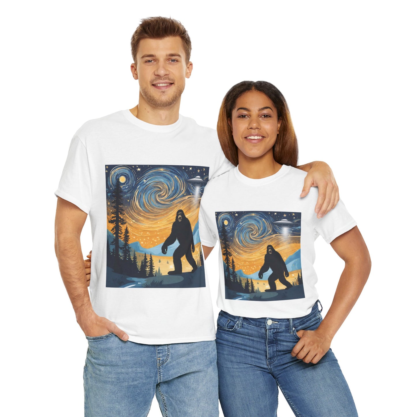 Funny Starry Night Stroll Bigfoot Encounters UFO Abduction - Flashlander Gym Shirt