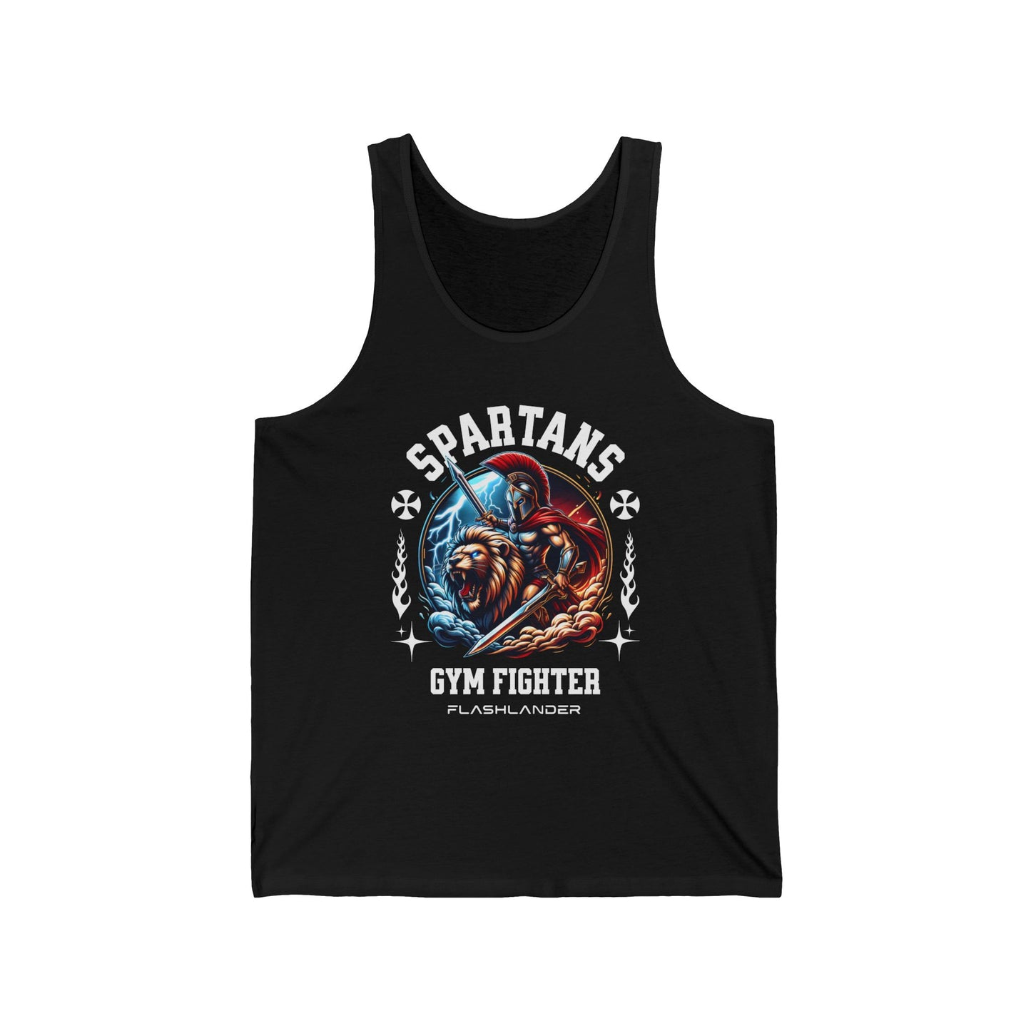 Spartans Gym Fighter Flashlander Jersey Tank Cotton Unisex Charcoal Black