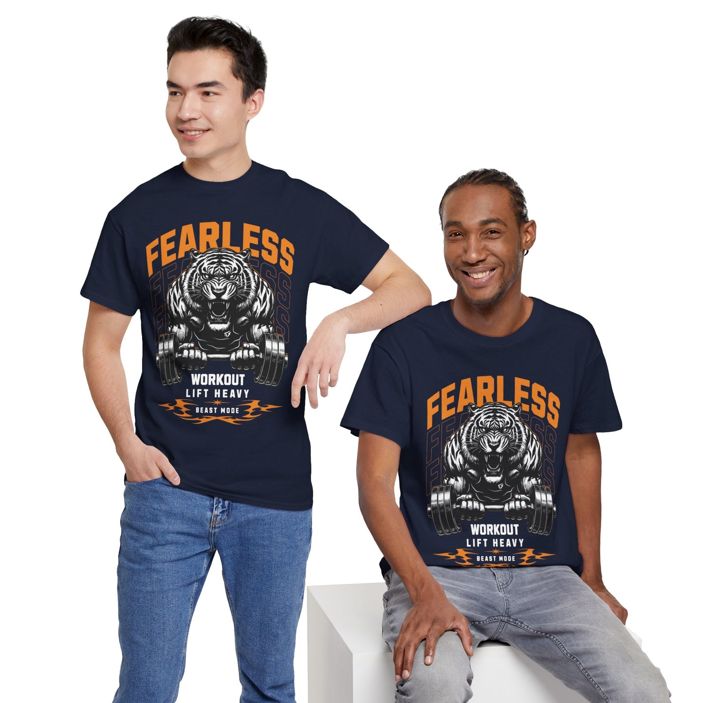 Tiger Bodybuilder Shirt Flashlander Fearless Workout Lift Heavy Beast Mode Gym T-Shirt Cotton Unisex Graphic Tee