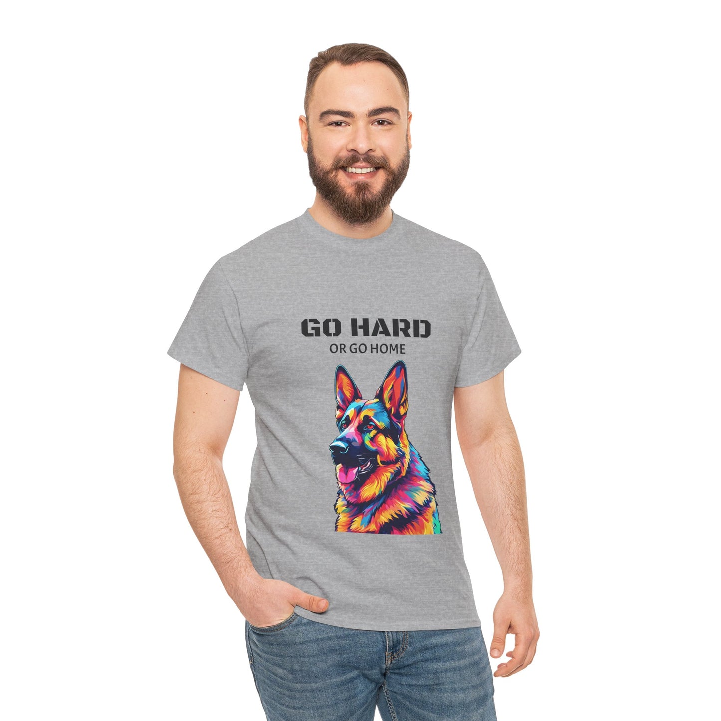 Camiseta de gimnasia Flashlander con diseño de perro pastor alemán Pop Art: "Ve a por todas o vete a casa"