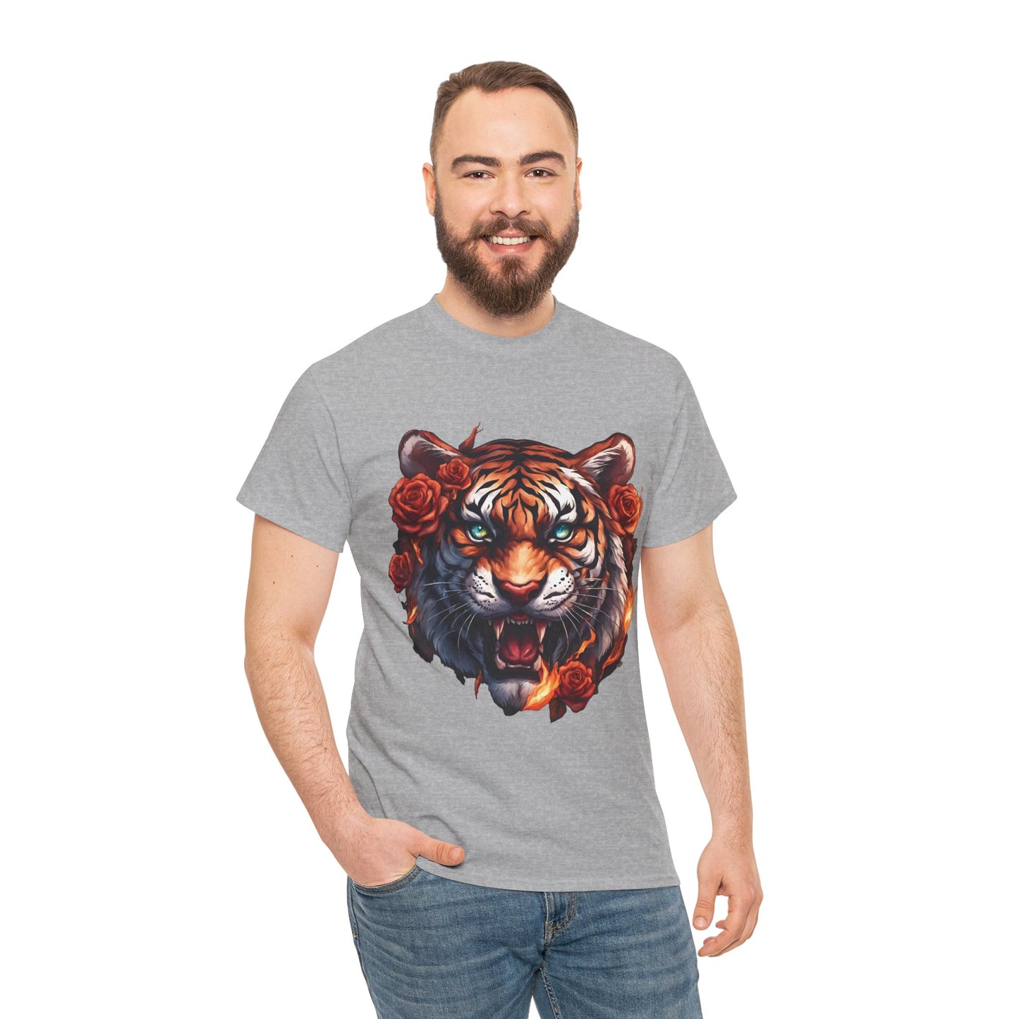 Tiger Flames and Roses T-Shirt Flashlander