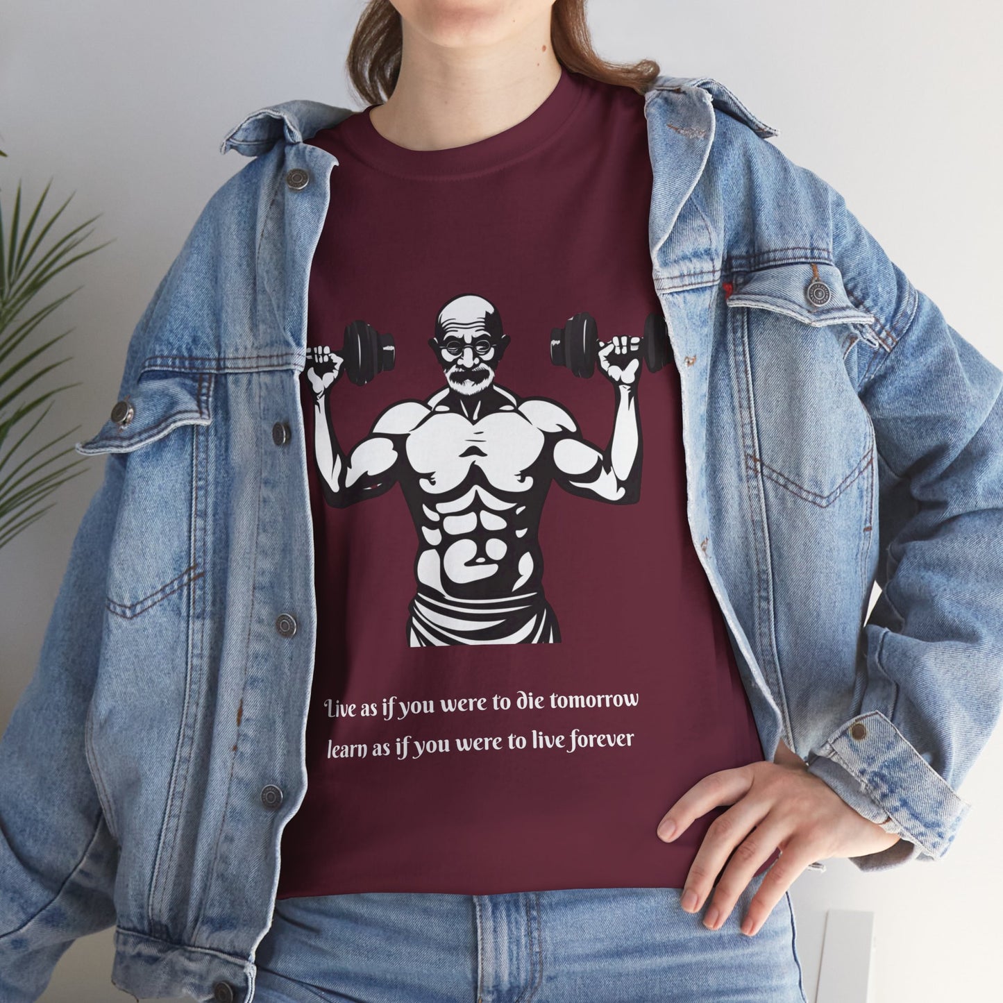 Gandhi Bodybuilder Gym Shirt - Flashlander Live as if you were to die tomorrow, learn as if you were to live forever quote Graphic Tee