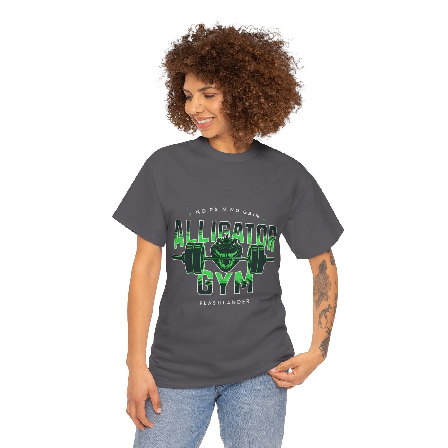 Aligator Gym Shirt Flashlander Cotton Unisex Charcoal Black Graphic Tee